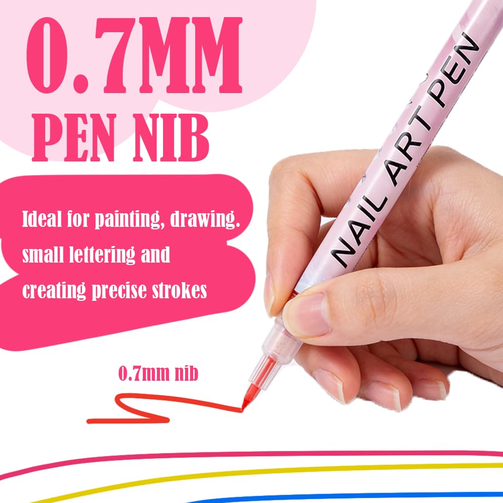 12 Colors Nail Art Pens Set, 2026 New Nail Marker, 0.7mm Quick-Drying Waterproof Polish Pens with Dotting Liner,Nail Art Tools for Graffiti Dotting Drawing Painting Point Liner DIY (2 Set)