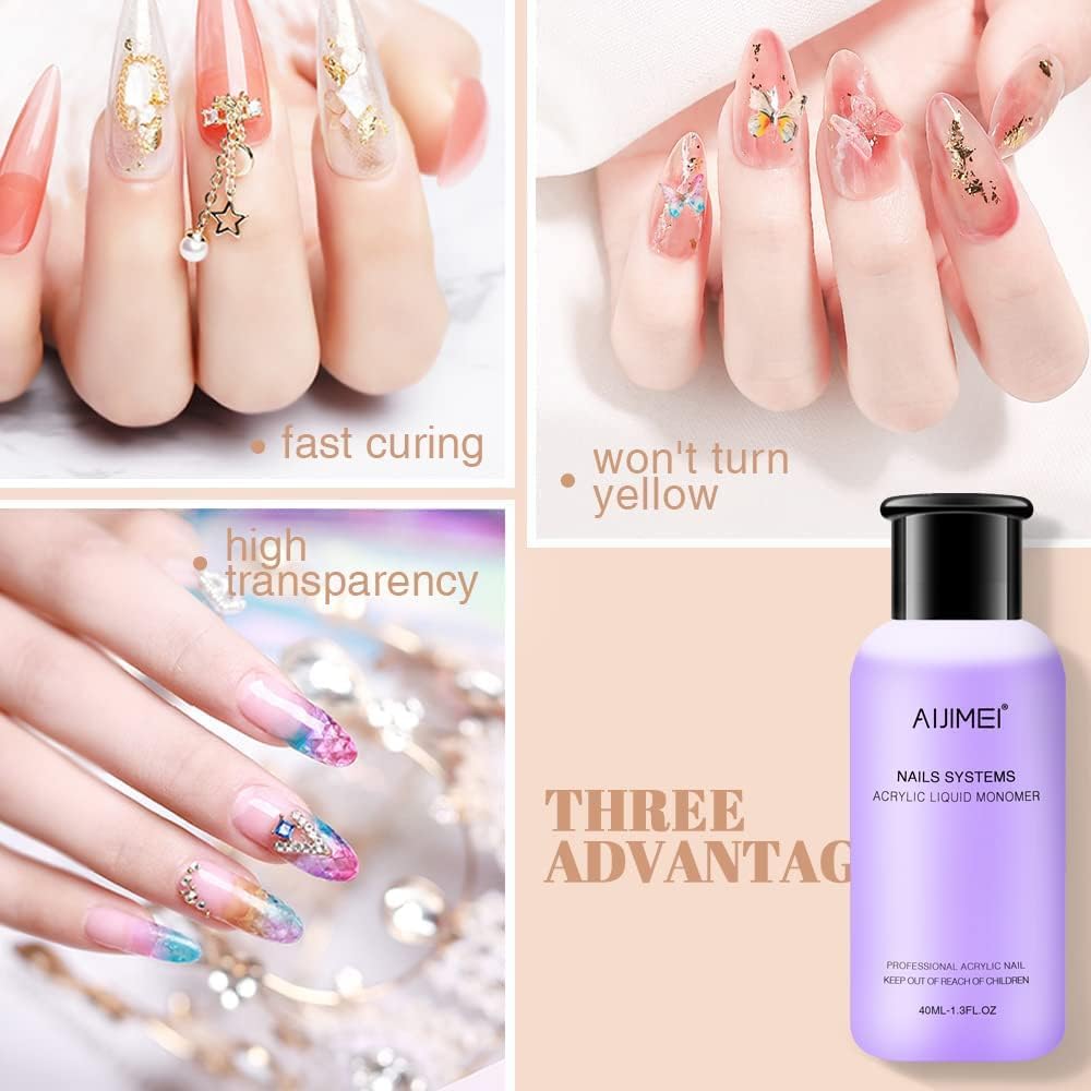 AIJIMEI Acrylic Nail Kit With Acrylic Liquid Monomer, Acrylic Powder In White, Clear, Pink, Brush Cleaner ,Acrylic Nails For Beginners French Nails Extension