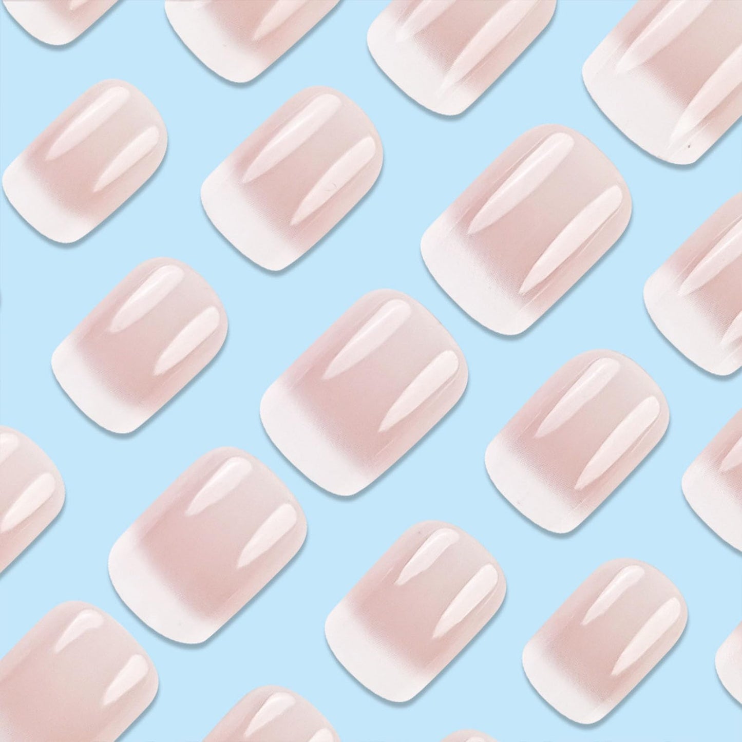 Short Press on Nails Square Fake Nails Ombre Acrylic Nails Press ons Full Cover Glue on Nails Pink White Gradient Glossy False Nails with Cute Artificial Stick on Nails for Women Girls 24 Pcs