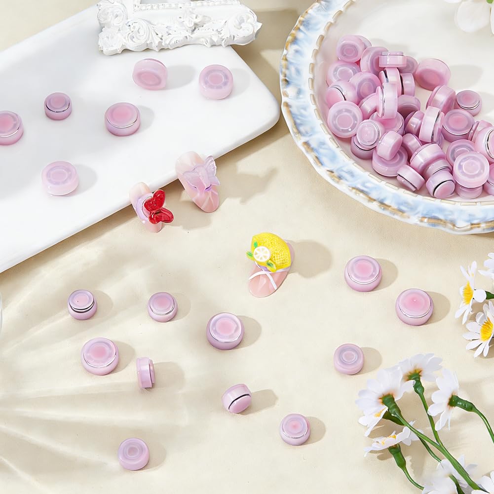SUPERFINDINGS 60Pcs Spinning Nail Charms 2 Sizes 3D Nail Art Rotating Bearing 360 Degree Flat Round Iron Plastic Cabochon Pearl Pink Creative Jewelry Rotating Tools For DIY Craft Jewelry Design
