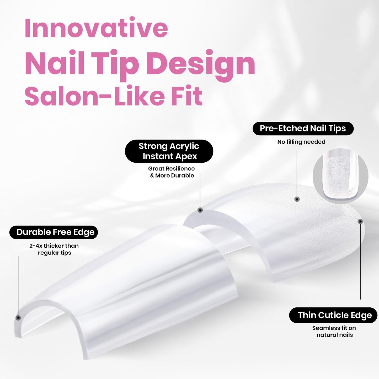 Beetles Tipex Lite Pre-Built Instant Apex Gel Nail Tips, Coffin Long, 256pcs Value Pack, 16 Sizes, Flat-Nail Friendly Acrylic Tips for Natural Nail Beds, Easy for Beginner DIY