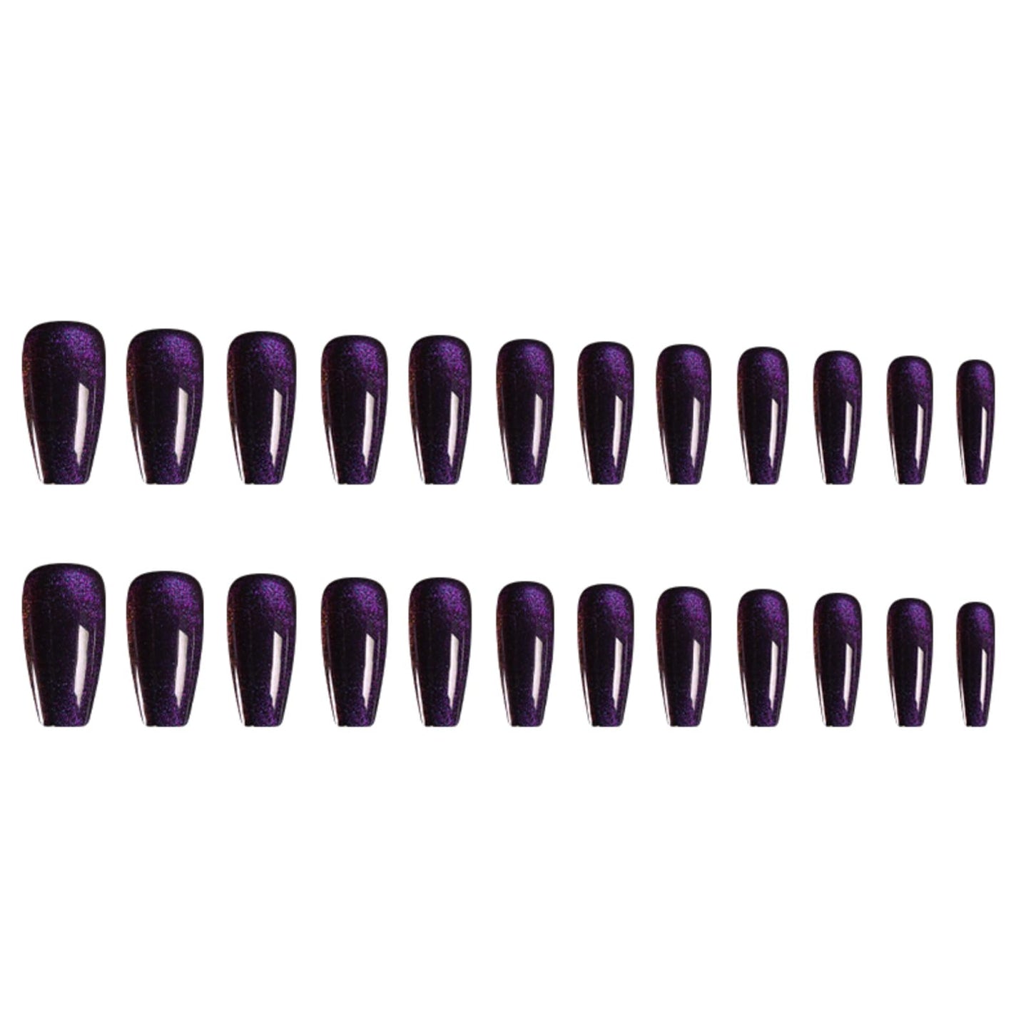 Gentle Claws Press On Nails - Midnight Purple | Dark Purple Glitter Velvet Nails, Medium Coffin Squared Press On Nails with Cat Eye Design for Women and Girls, 24 Pcs Reusable Fake Nails