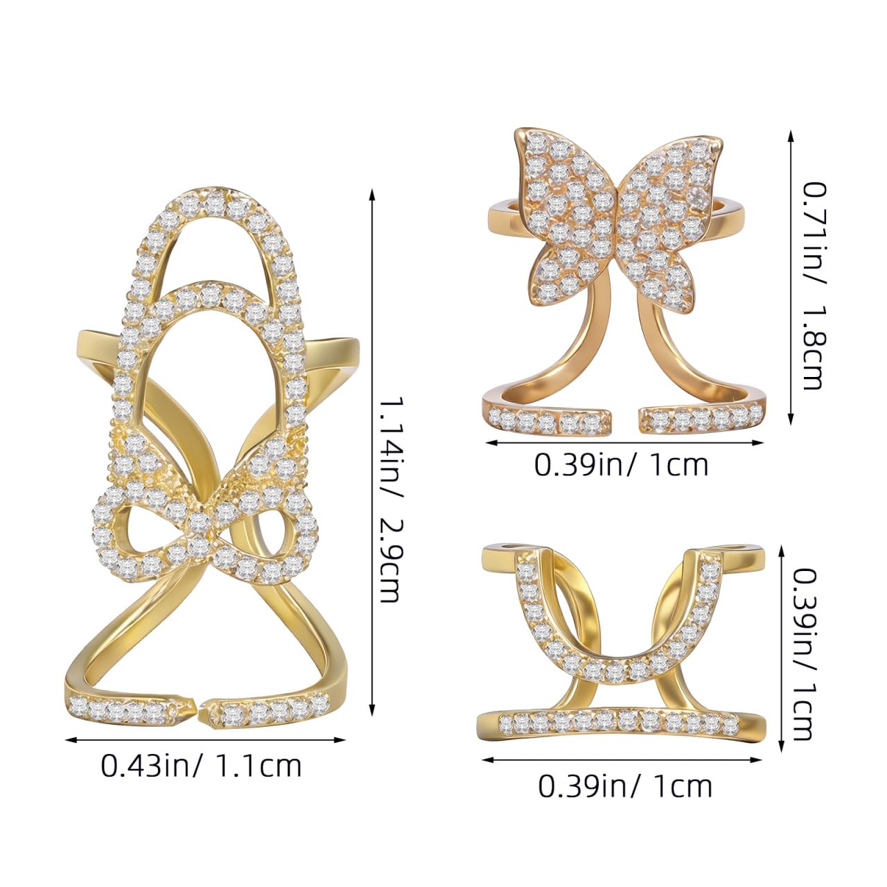 Beaupretty 3pcs Wear Manicure Nail Finger Jewelry Fingernail Rings Jewelry Fingernail Tip Rings for Women Set Zircon Metal Miss