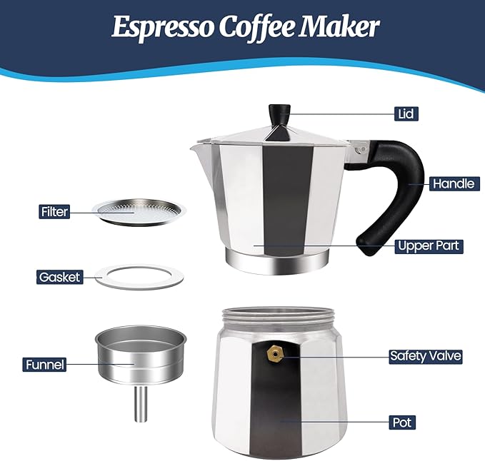 14 Cup Moka Pot Aluminum 700ml Italian Coffee Maker Stovetop Espresso CoffeeMakers Mocha Pot Percolator Greca Coffee Maker for Electric Ceramic Stove Portable for Easy Brewing