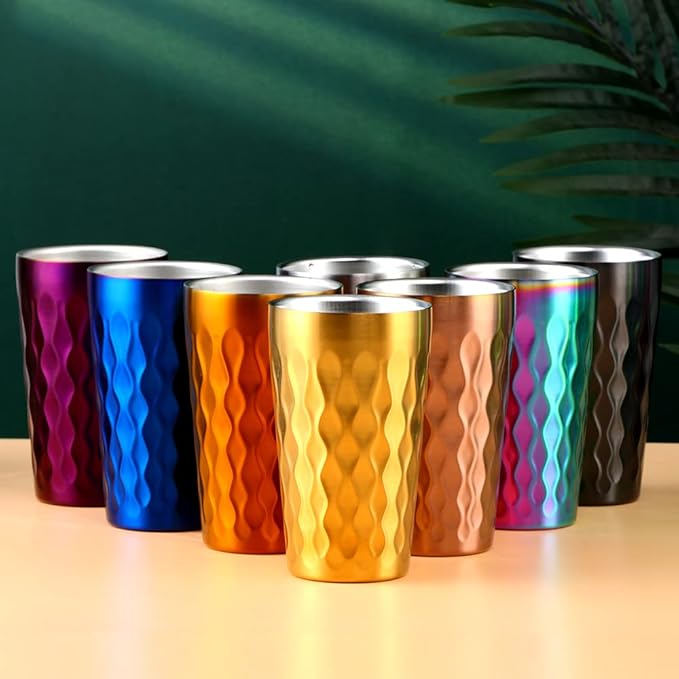 10oz Stainless Steel Cup Set, 2Pcs Double Wall Metal Cup，Vacuum Stackable Insulated Portable Drinking Tumblers Unbreakable Glasses，for Home Outdoor Restaurant(Blue)