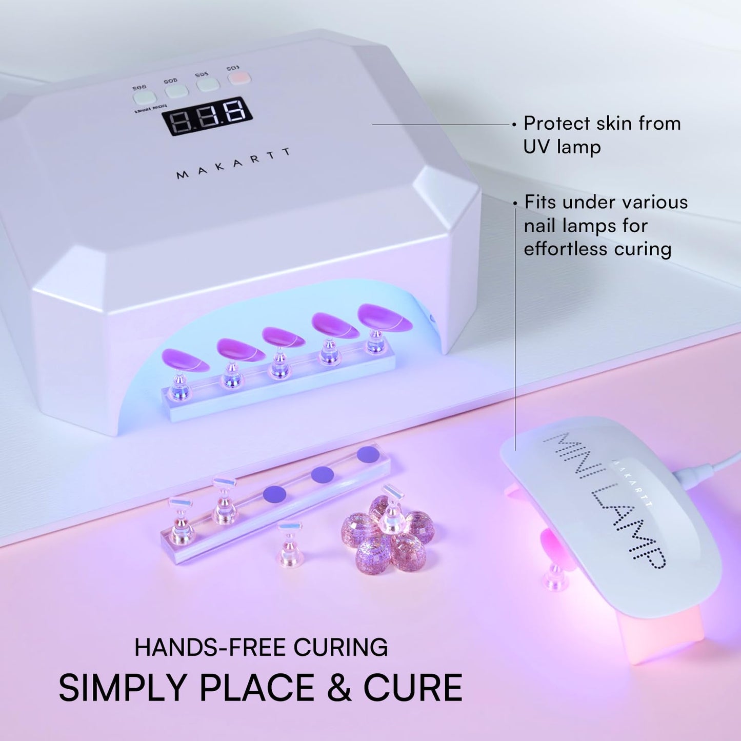 Makartt Holo Nail Stand for Press-On Nails DIY, Magnetic Holder, 1 Flower & 2 Long Bases, 10 Nail Stands for Gel Curing, Beginners Practice, Nail Tech & Creators Display Nails, Clear Pink, 48 Putty