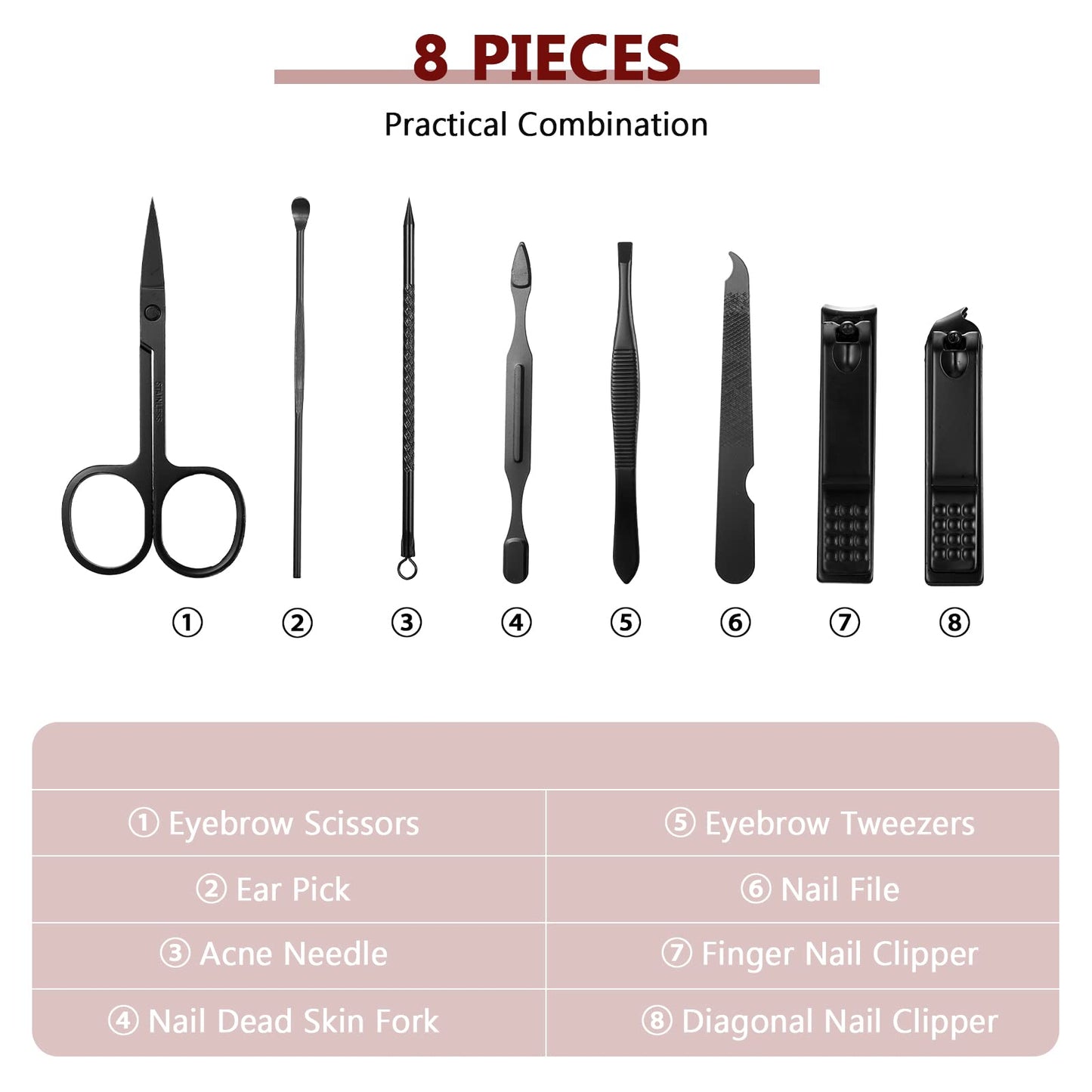 Hanaive 6 Set Manicure Set 48 Pcs Nail Clippers Pedicure Kit Gift for Mother's Day 8 in 1 Stainless Steel Grooming Kit Professional Nail Care Tools with Luxurious Travel Case for Men Women(Black, Red)