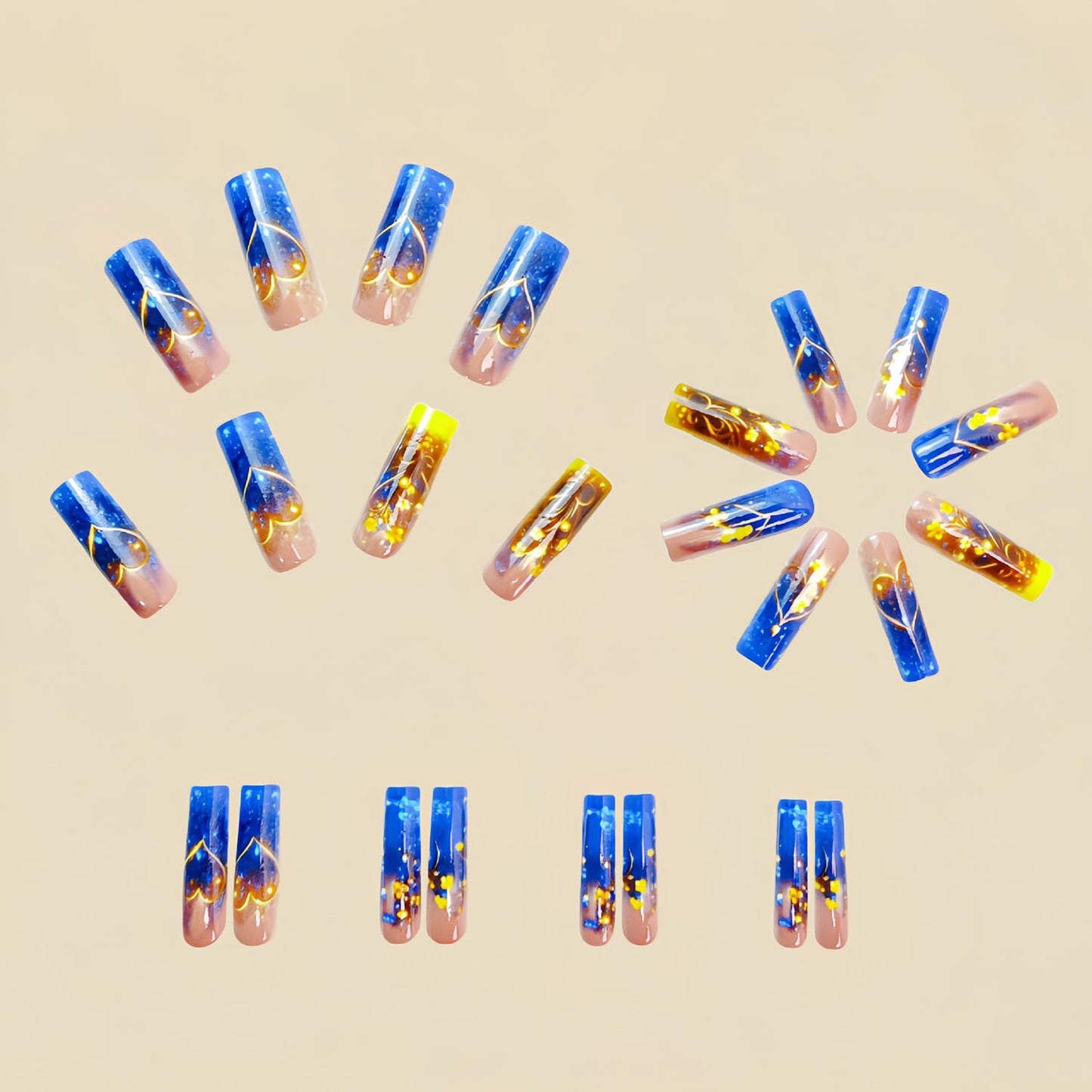 EYZOTSF Press on Nails Long Coffin Shaped Acrylic Square False Nails with Designs Artificial Extra Long Length Coffin Fake Nails with Charms Glue Stick ons Fingernails for Women Girls(Y485)