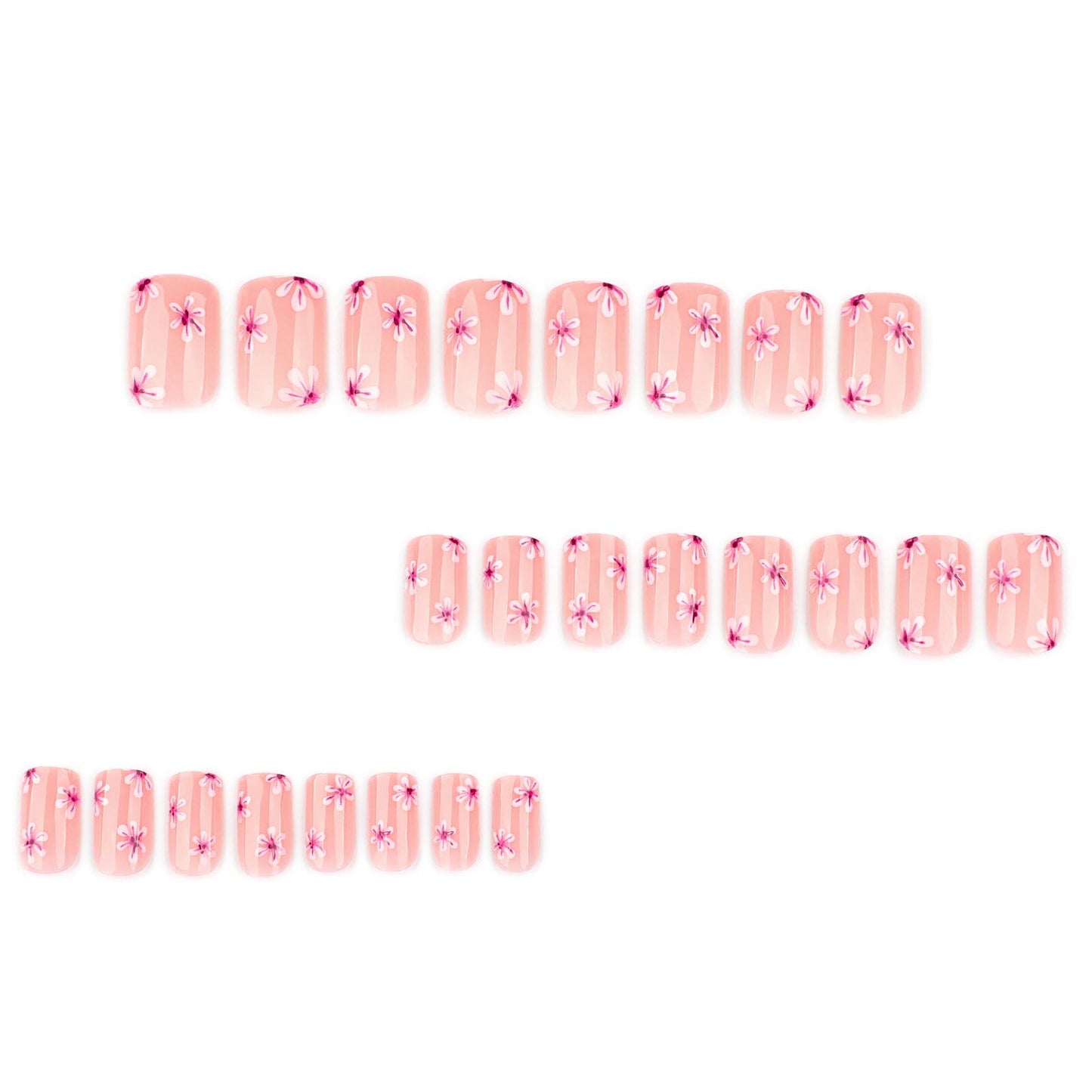 Medium Square Press on Nails Soft Nude Base Pink White Floral Glossy Finish Reusable Spring Nails Application Fashion Daily Casual Wear Durable Comfortable Trendy Style Women Girls Nails Art 24 Pcs