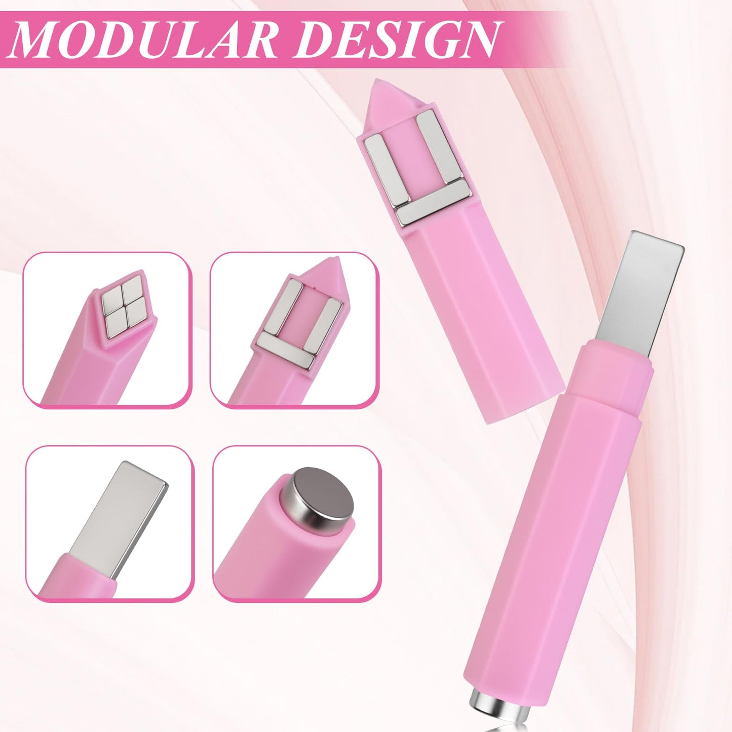 Plman 4 in 1 Cat Eye Nail Magnet, Multifunctional Cat Eye Gel Nail Polish Magnet, Beginner-friendly Cat Eye Magnet for Nail, Nail Magnet Tool for Nail Art DIY Home, Salon, Studio (4 in 1 Set-Pink)