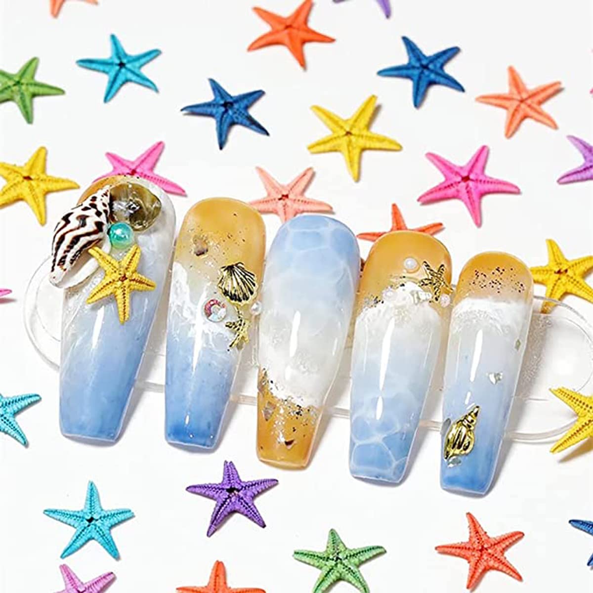 GULELAYAR 3 Boxes Summer Beach Nail Art Rhinestones, 3D Ocean Nail Charms Starfish Conch Sea Series Nail Art Designs Accessories Nail Art Rivets Manicure DIY Seashell Nail Decorations for Women Girls