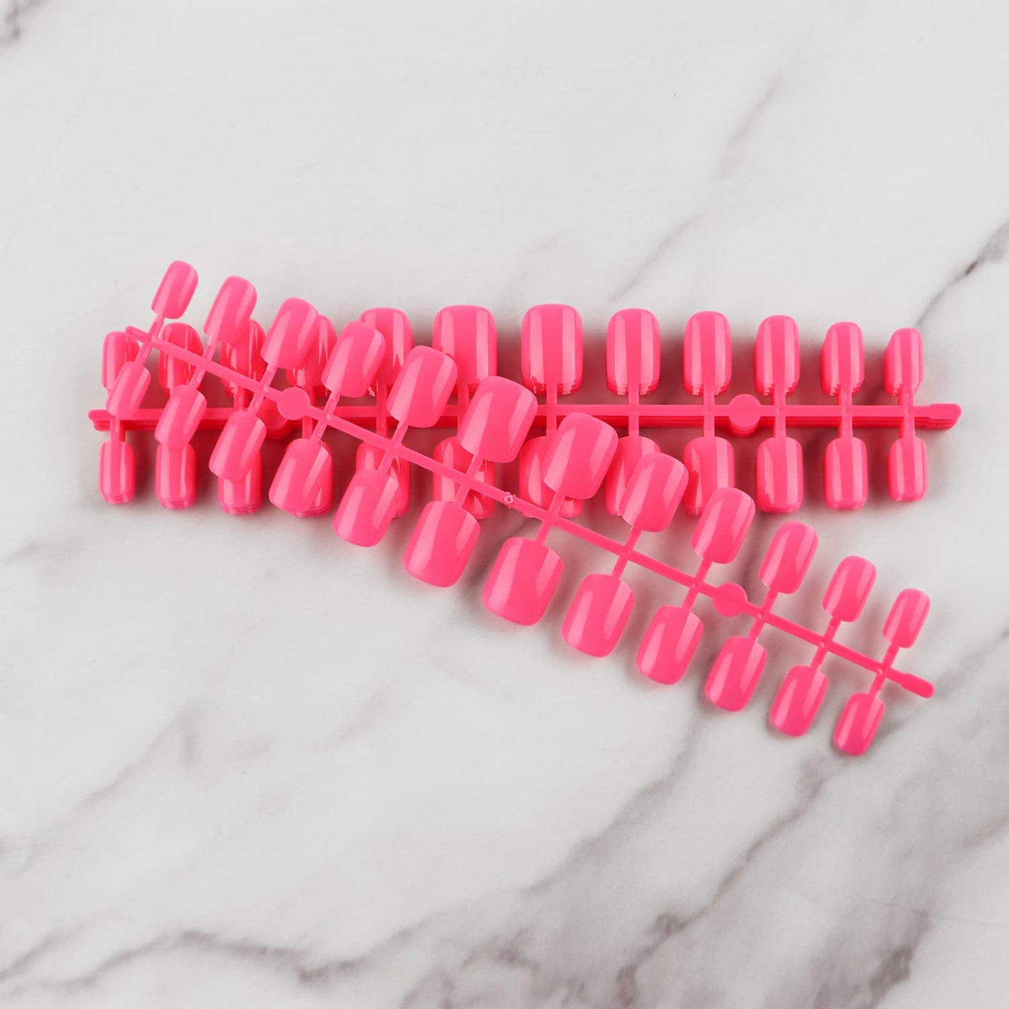 LuckForever Short Press on Nails 240pc Glossy Hot Pink Press on Nails Short Square Round Fake Nails Full Cover 10 Sheets Nail Adhesive Tabs,Small Wooden Sticks and Nail Files False Nails for Women