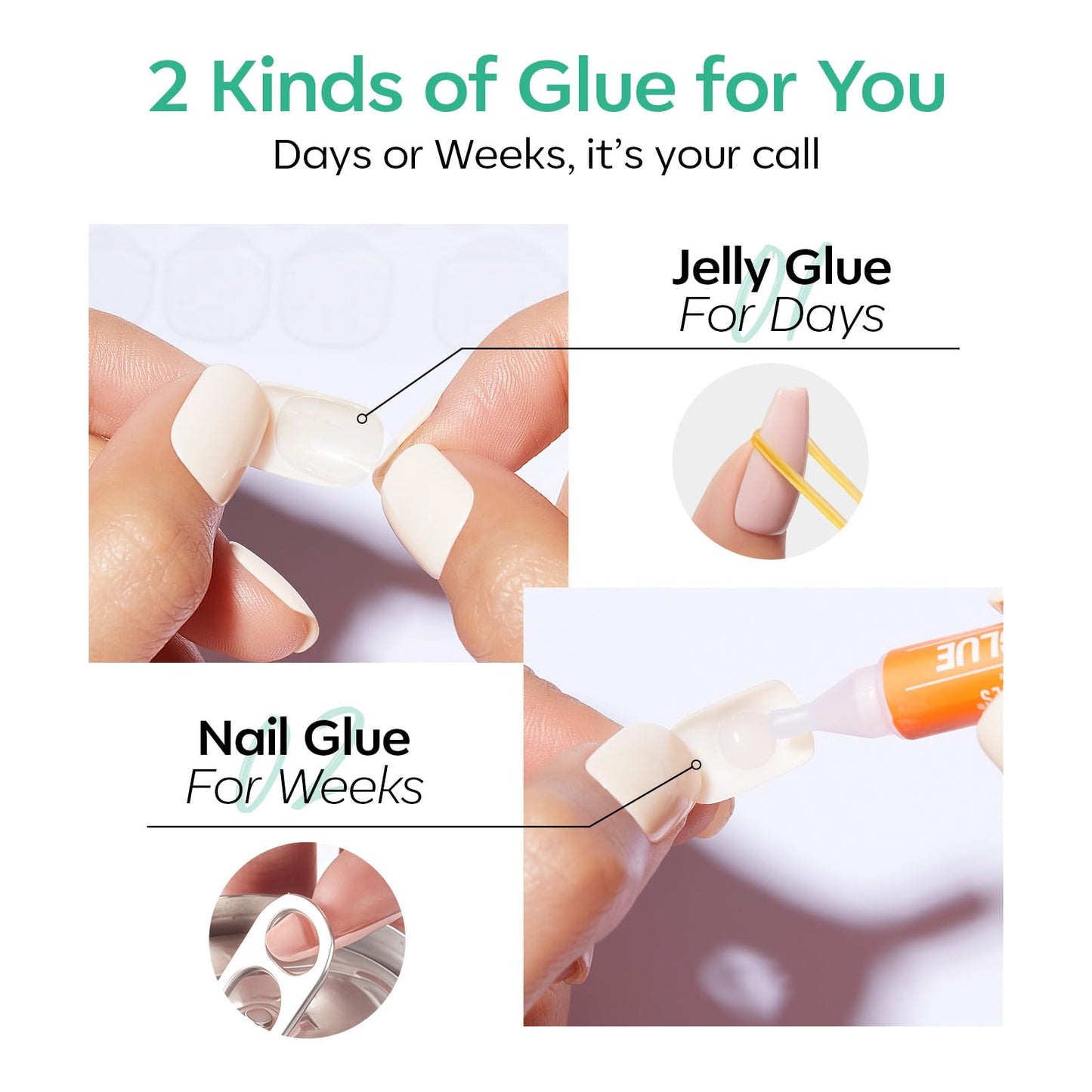 Modelones Extra Short Press on Nails, Vivid Green Squoval Fake Nails, Reusable Nail Kit with Nail Glue Adhesive Tabs Mini Nail File, Nails Press Ons 32Pcs 16 Sizes, Spring Women Girl Gift