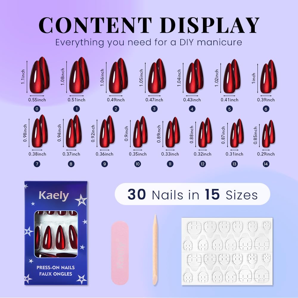 evpct Dark Red Cat Eye Press on Nails Almond Long No Glue, Soft Stick on Nail Almond for Women, Holographic Red Glossy Soft Perfectly Fit Reusable Long Press on Acrylic Fake Nail with Cat Eye Designs