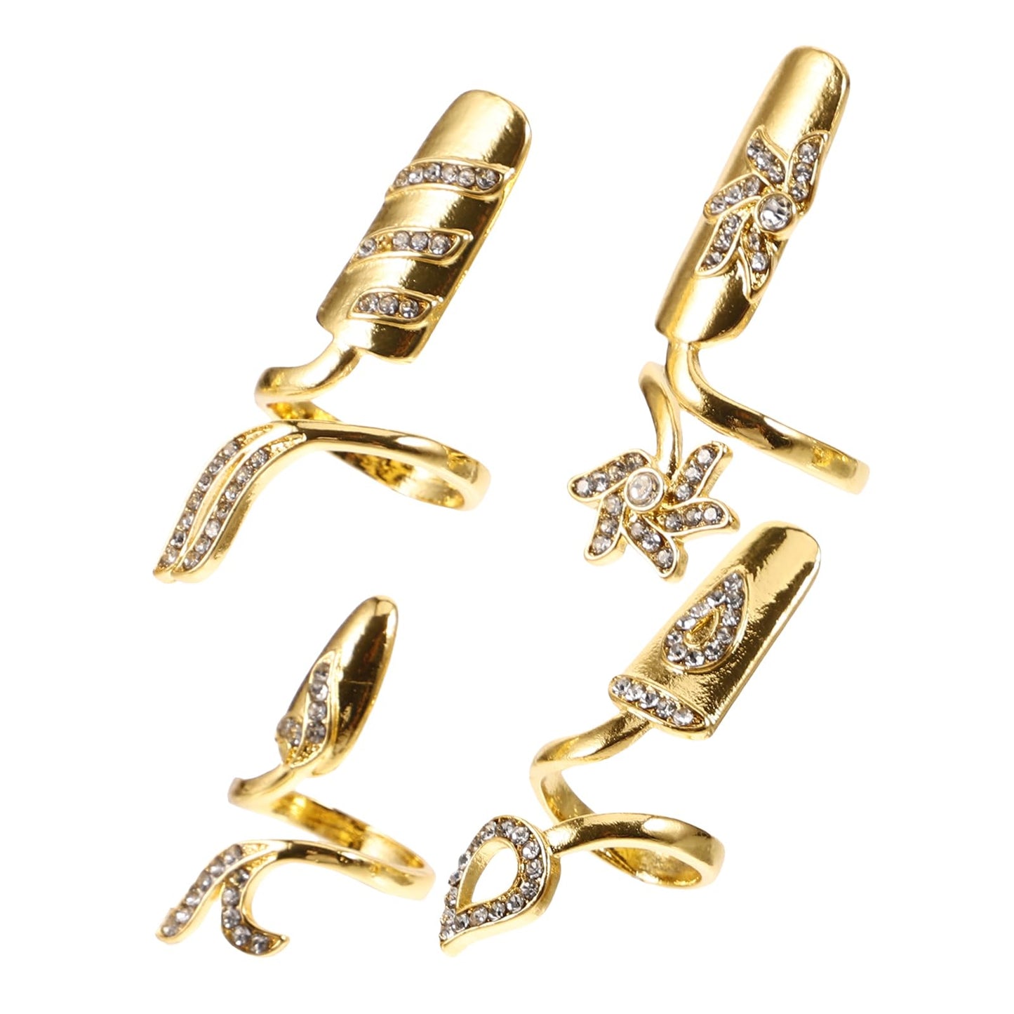 Lurrose Fingernail Rings for Women, Nail Cap Cover Ring Nail Rings Jewelry Fingertip Rhinestone Fingernail Ring Knuckle Nail Ring Decoration, 4pcs (Gold)