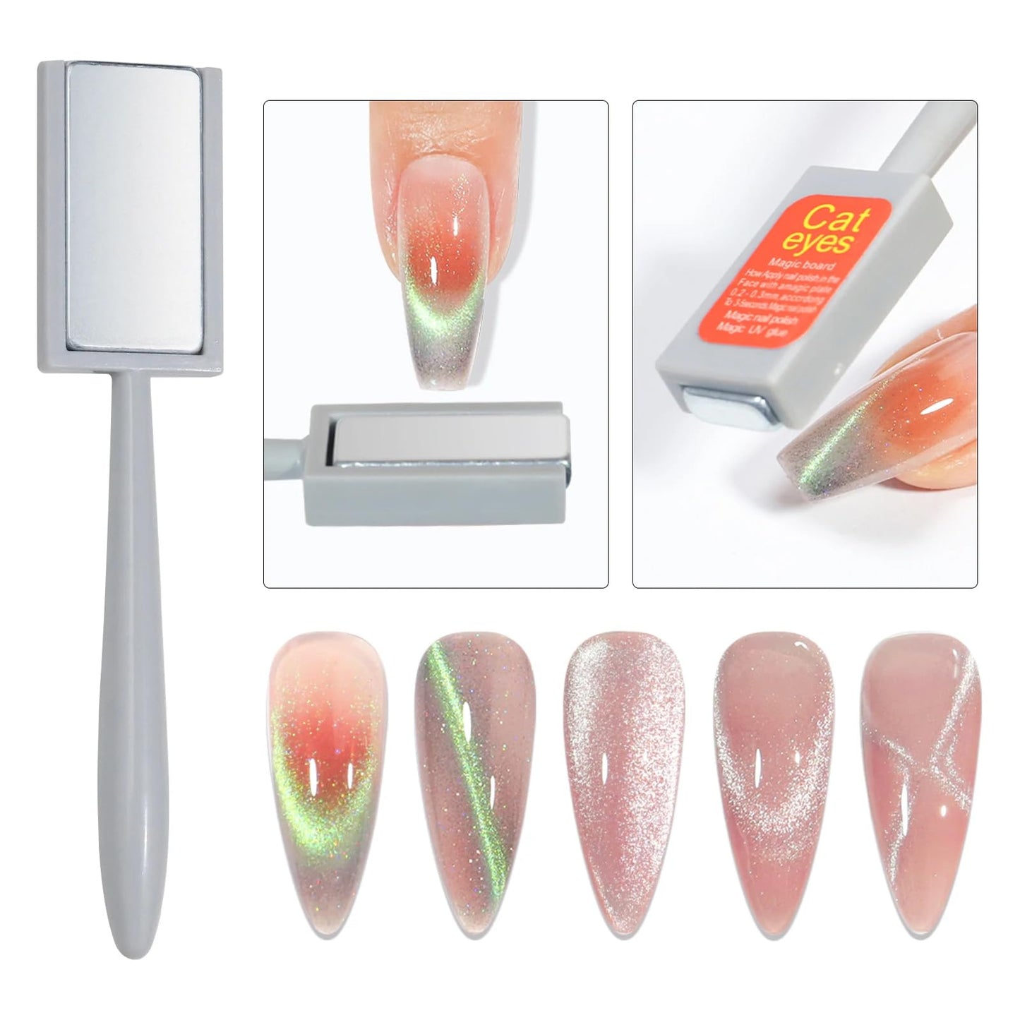 YECIRALA 10 Pcs Cat Eye Magnet For Nails Magnet Tool Set With 1 Pcs Y-Shape Iron Molds, 10 Uniquely Shaped Nail Magnet For Nails Strong Magnetism Cylinder Cat Eye Gel Nail Polish Magnet Sticks Tools