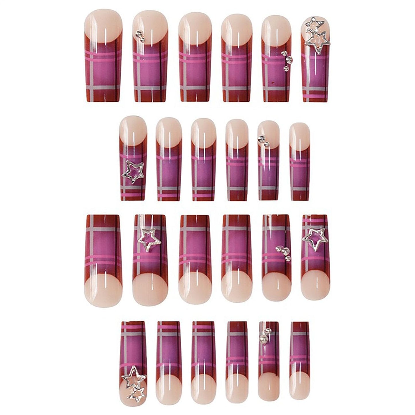 FIEONCIY Press on Nails Coffin Long Length Acrylic Glossy Full Cover Square Shaped French False Nails with Designs Artificial Extra Long Fake Nails with Charms Glue ons Fingernails for Women(FF04)