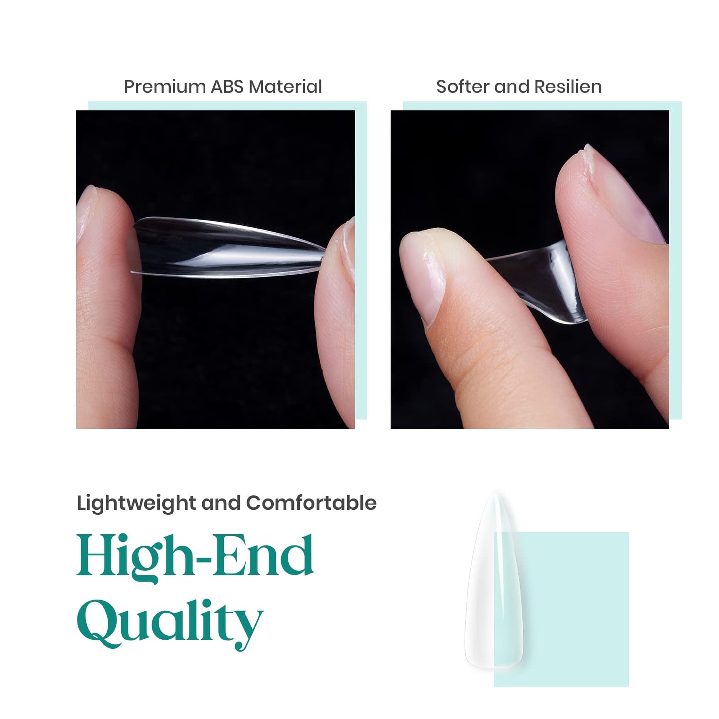 Beetles Gel Nail Tips Clear, Stiletto Medium, 500Pcs 10 Sizes, Pre-Shaped Full Cover Soft Acrylic False Press On Nail Tips Stiletto Shape Easy DIY Nail Extension Salon Gift for Women