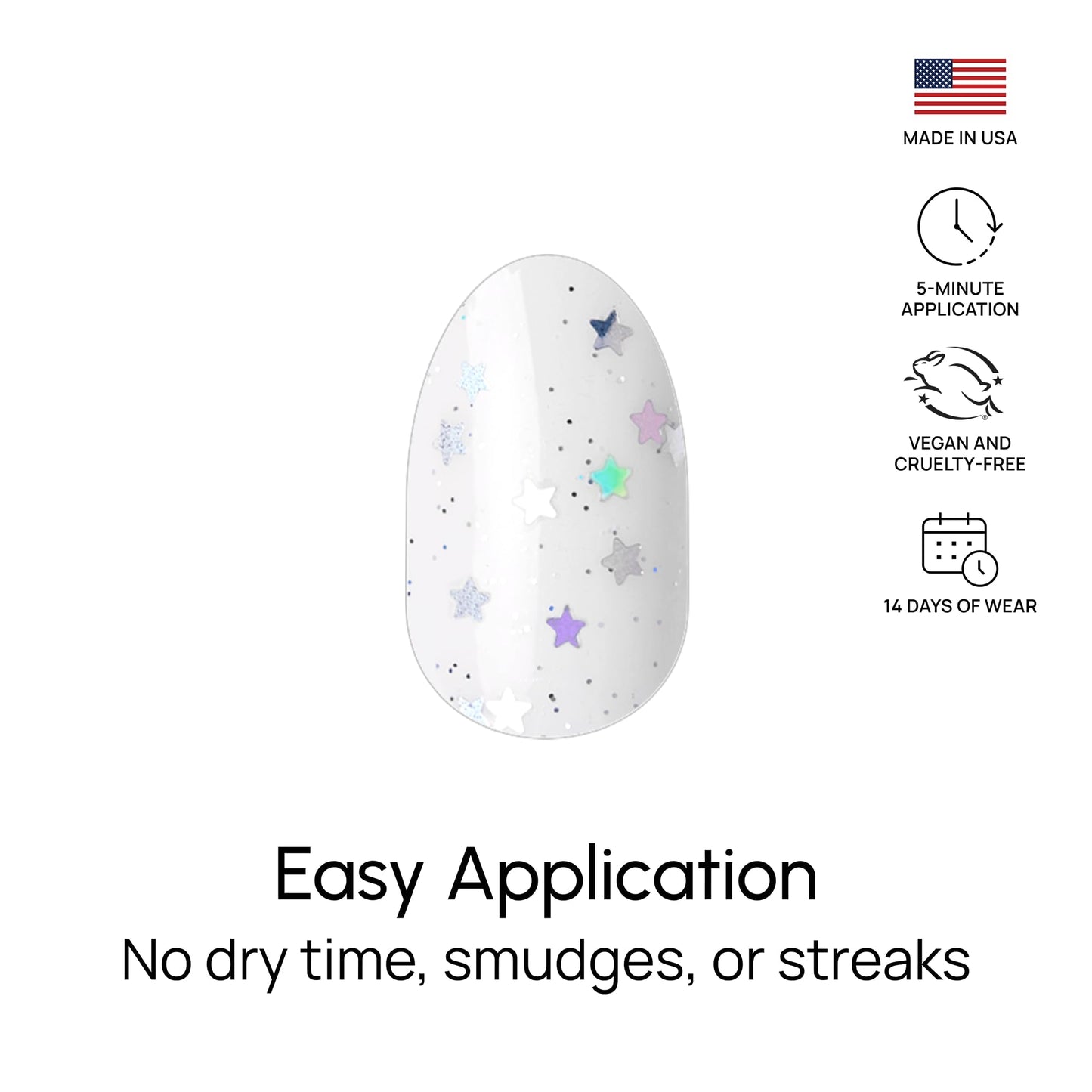 Color Street Wishing Stars Glitter Nail Strips - Holographic Star Overlay - Clear Glitter Finish - Layer Over Nail Color or Wear Alone - 16 Double-Ended Nail Strips - Easy Peel & Stick No Drying Time