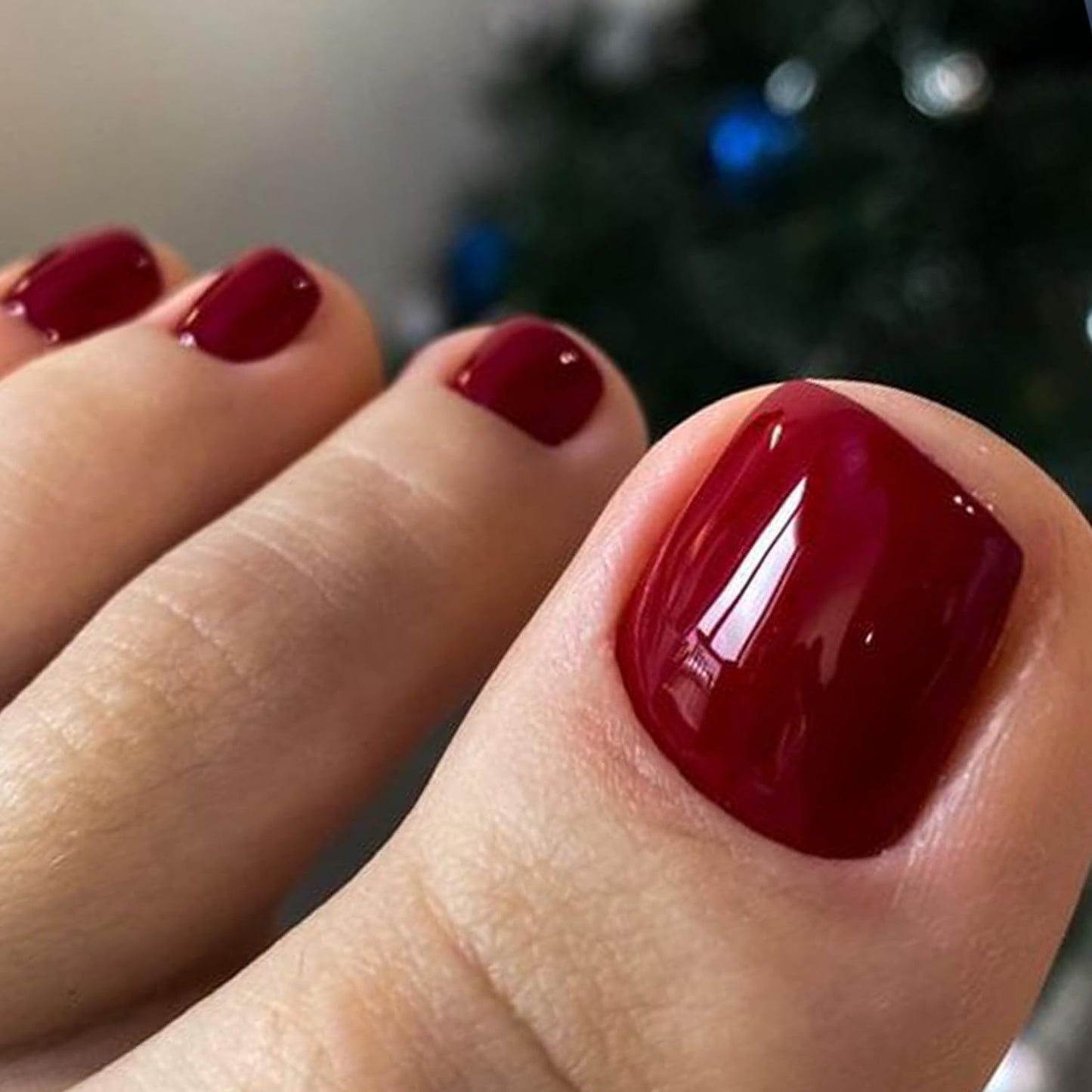 GLAMERMAID Press on Toenails,Dark Red and Nude Toenails Press ons,48 Pcs 2 Sets UV Glossy Glue on Toenails for Women Girls,Reusable Acrylic Stick on Toenails for Spring Summer