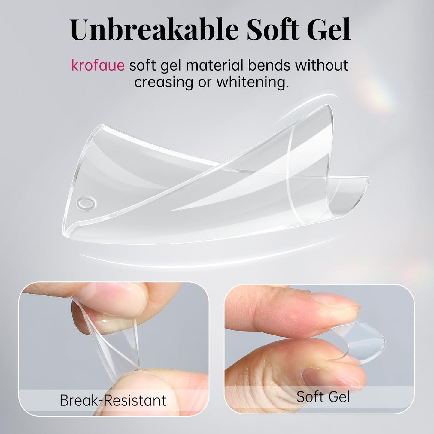krofaue Duck Nail Tips - 240pcs Clear Soft Gel Curved Nail Tips 12 Sizes Crystal Duck Feet Style Half Cover False Nails Extra Wide French Nails with Box for DIY Salon