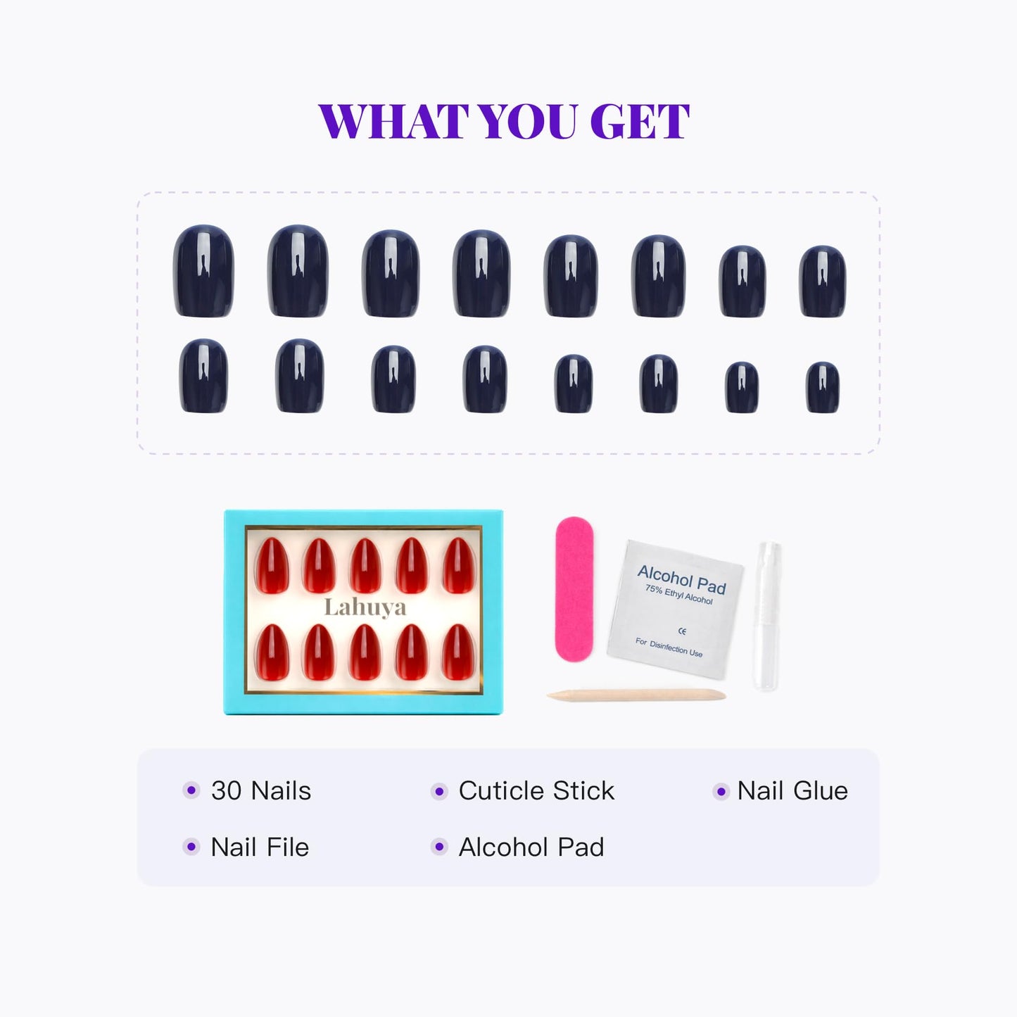 LAHUYA Press On Nails – Sunlit Cherry | Nail Artist Designed Short Almond Fake Nails with Bright Cherry Red Glossy Finish, Reusable Press On Nails in 15 Sizes – 30 Nails Kit with Glue