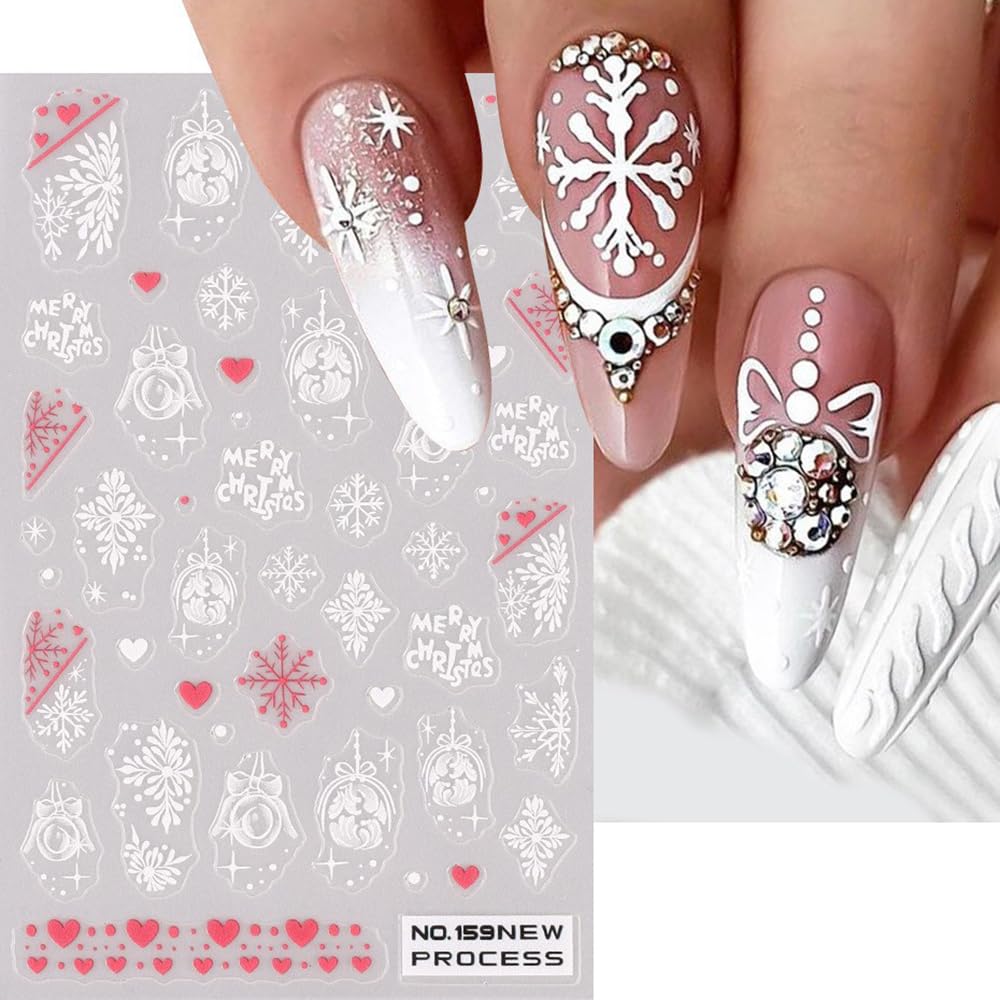 Christmas Nail Art Stickers, Snowflake Nail Decals 3D Self-Adhesive Snowflake Santa Claus Snowmen Winter Nail Design DIY Christmas Nail Decoration for Party(6Sheets)