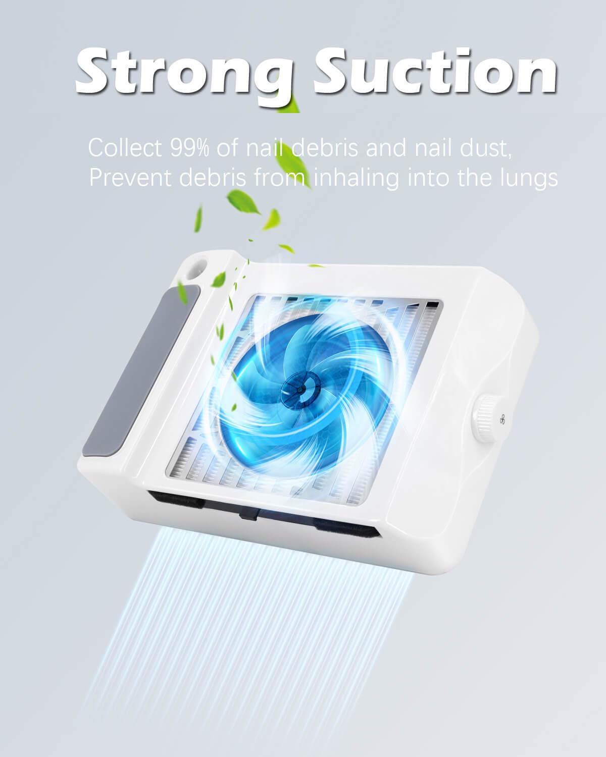 Nail Dust Collector Low Noise, AONOLOVO Powerful Nail Vacuum Dust Collector Suction Fan with Lamp for Nail Tech Acrylic Nails Gel Dip Powder Removal, with Nail Dust Brush, 03-White