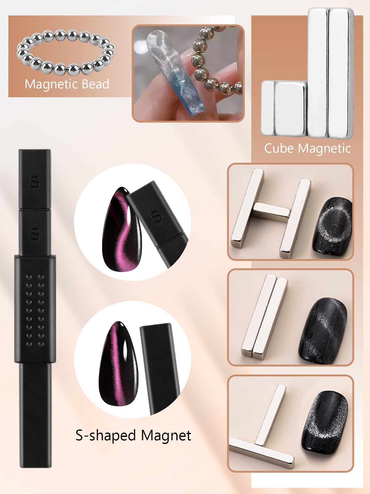 TOROKOM 28PCS Cat Eye Gel Magnet Set for Nail, 3-in-1 Multi-Function Cat Eye Gel Nail Polish Magnet Tools Multiple Style Nail Magnets Flower Beads Nail Art Tools for Nail Art Designs