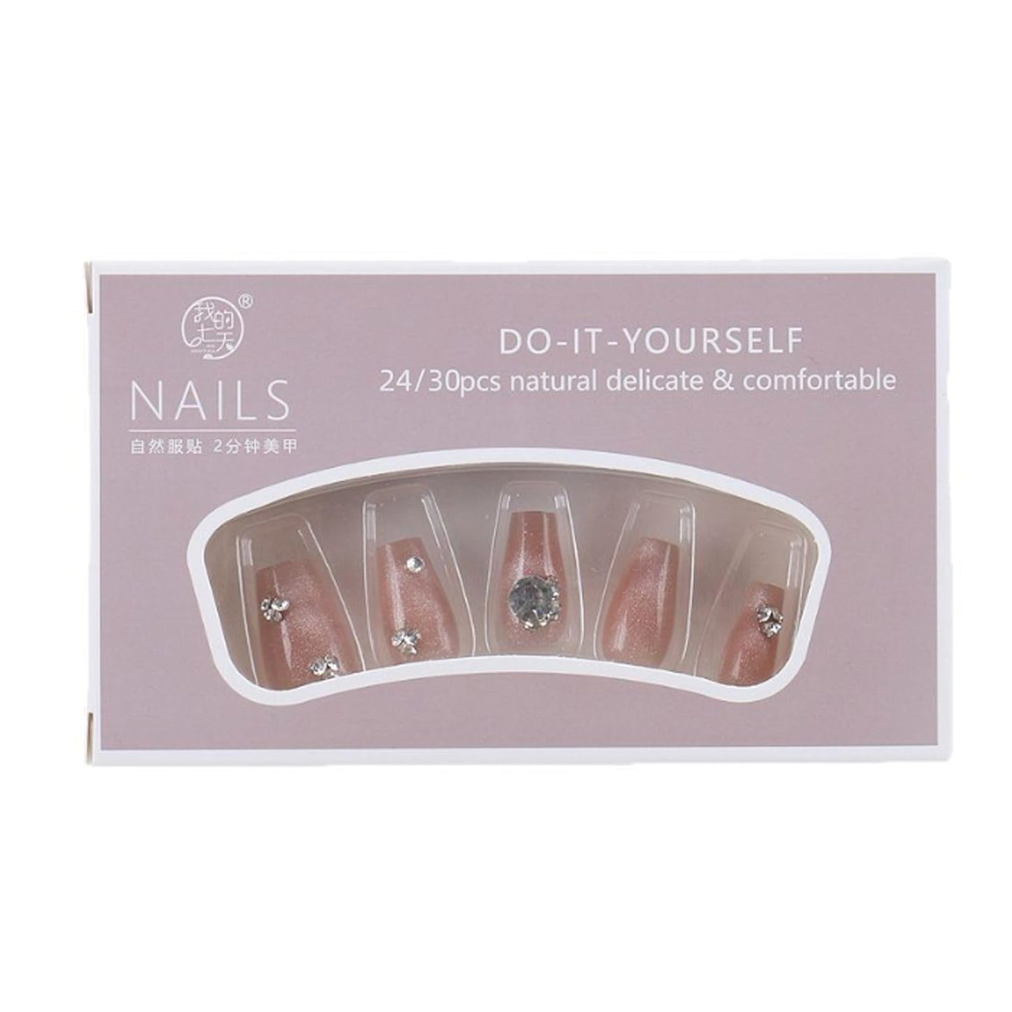 Hkanlre Long Coffin Fake Rhienstones Nails Tips Bling Gradient Press on Nails Full Cover False Nails for Women 24PCS