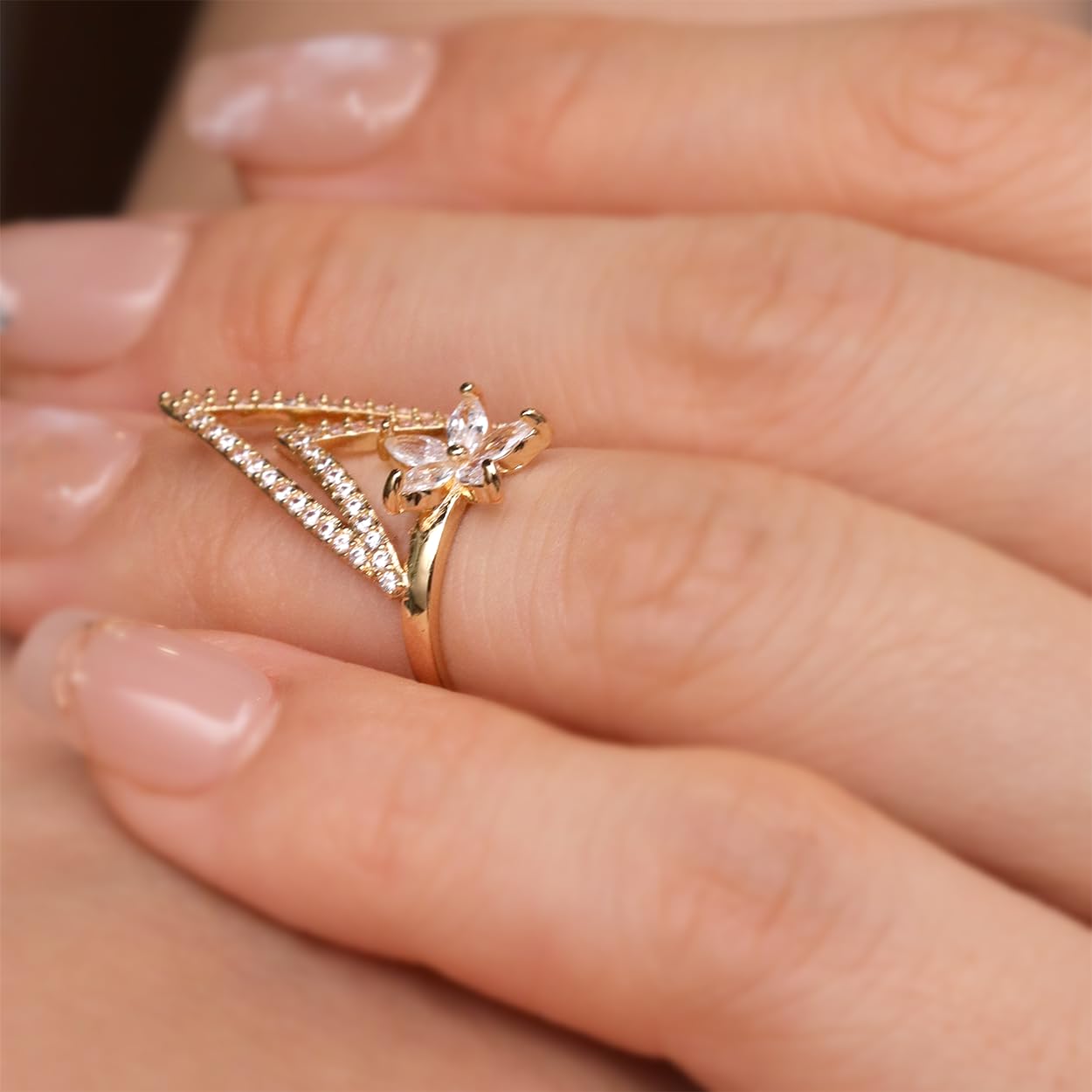 Jean Beau Finger Nail Flower Ring for Women Teen Art Rhinestones CZ Finger Cap Cover Tip Rings Gold Metal Nail Decoration Nail Protect Fashion Jewelry Gift