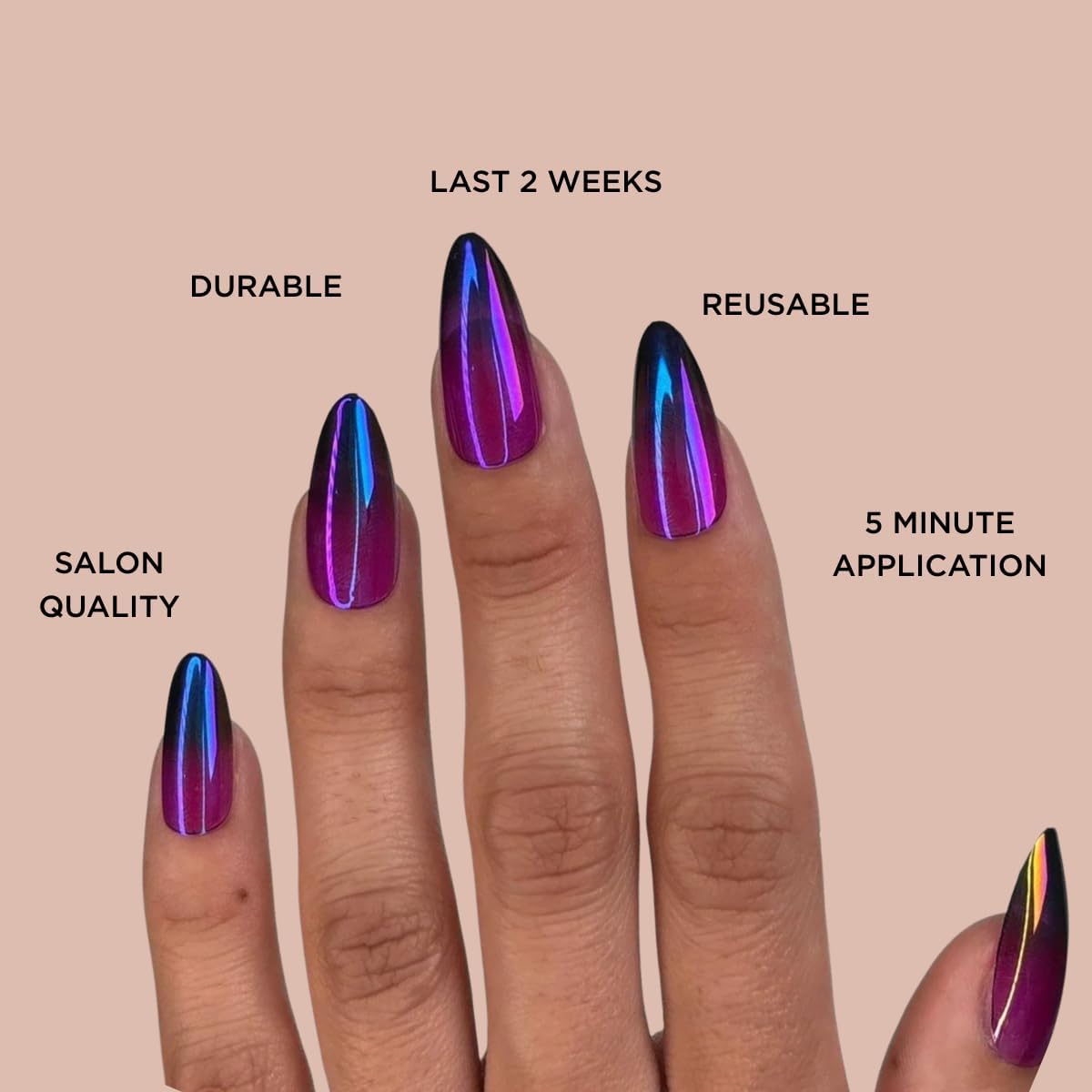 Lavaa Beauty Baddie Nail kIT – SLAYED Black Flame Extra-Long Coffin + ALIEN BADDIE Chrome Ombré Almond Press-On Nails | Reusable Glossy Fake Nails Set for Instant Glam