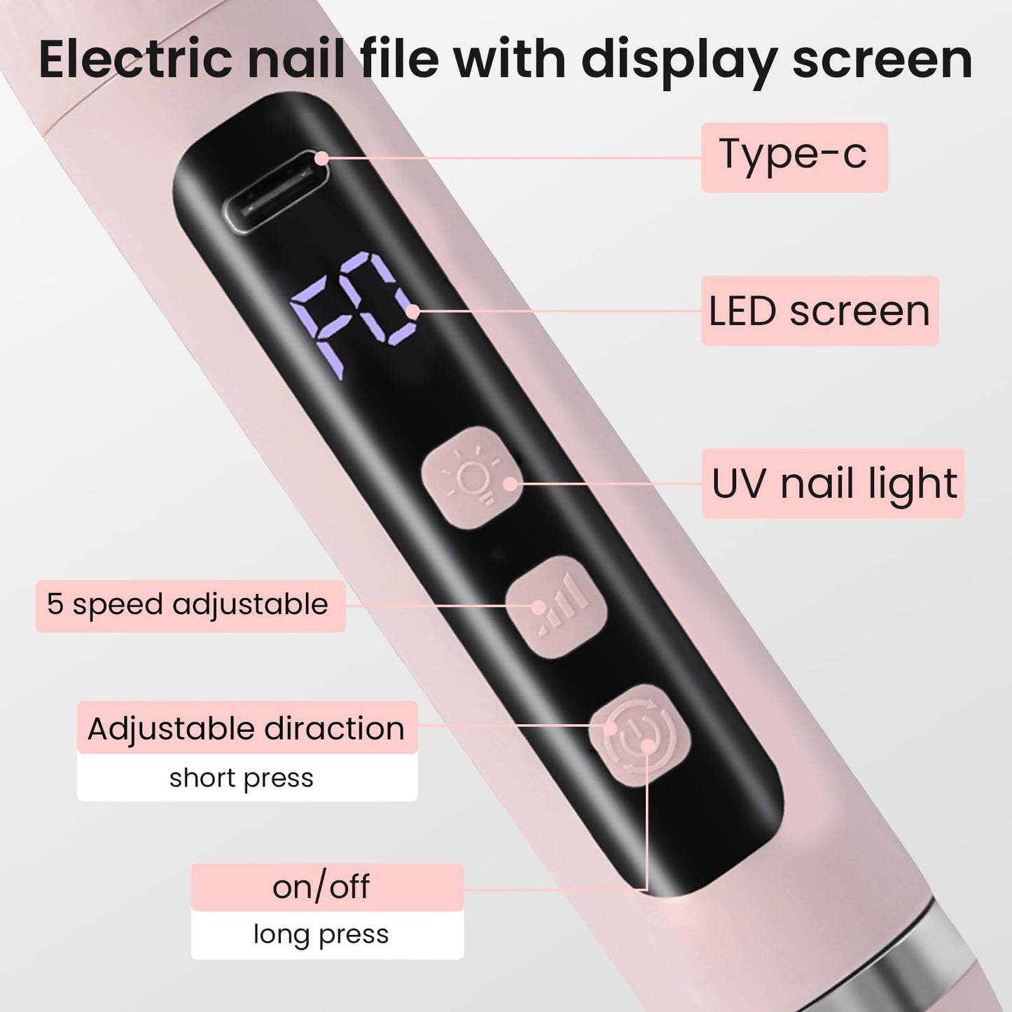 ESUOHYM Cordless Nail Drill Electric Nail File with UV Light,Portable Professional Rechargeable Electric Nail Grinder Machine for Thick Nails,Acrylic Gel Nails & Natural Nails,for Home & Travel