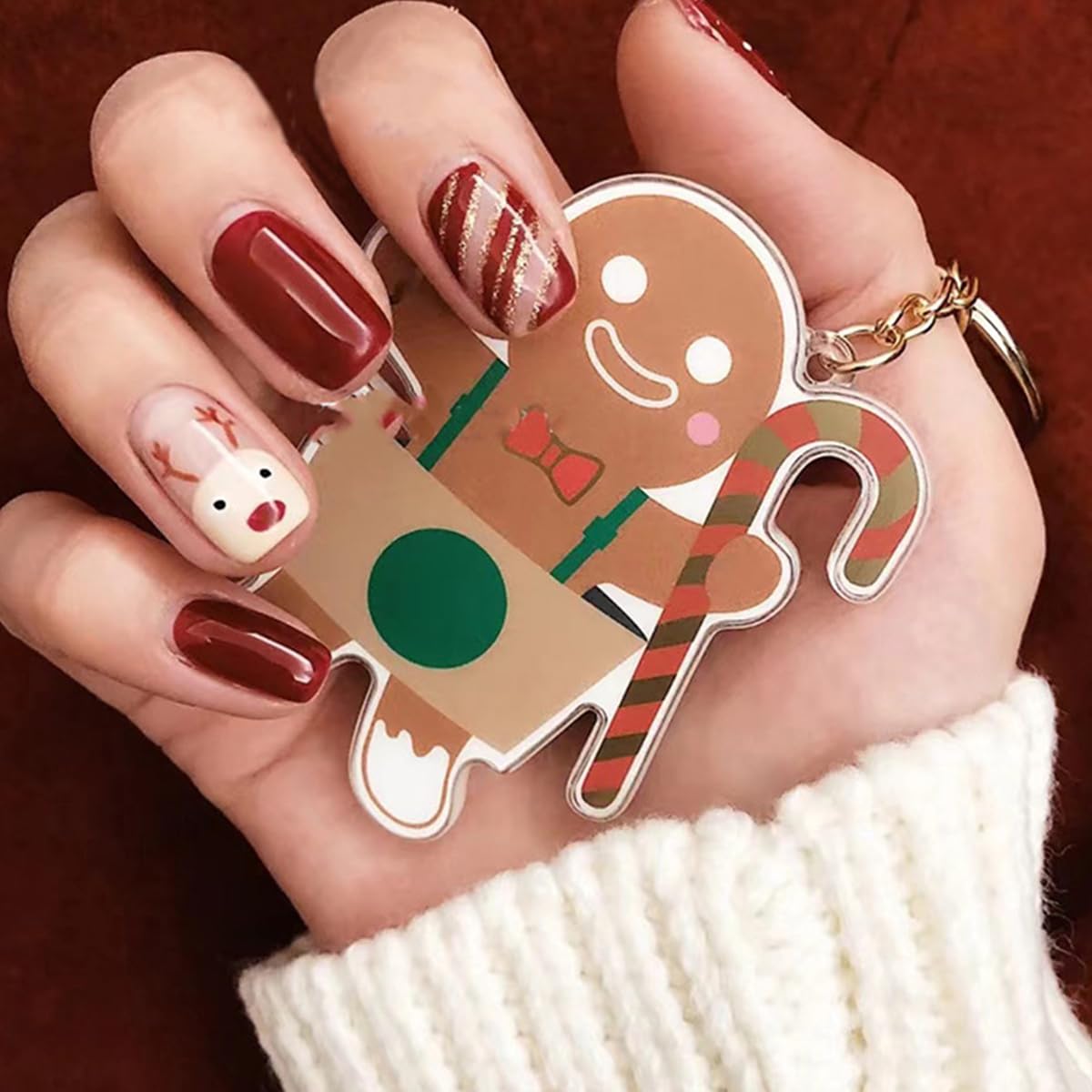 6 Packs (144 Pcs) Christmas Press on Nails Short Square Fake Nails Winter Xmas False Nails with Designs Snowflake Snowman Elk Glue on Nails Full Cover Glossy Acrylic Stick on Nail for Women Manicure