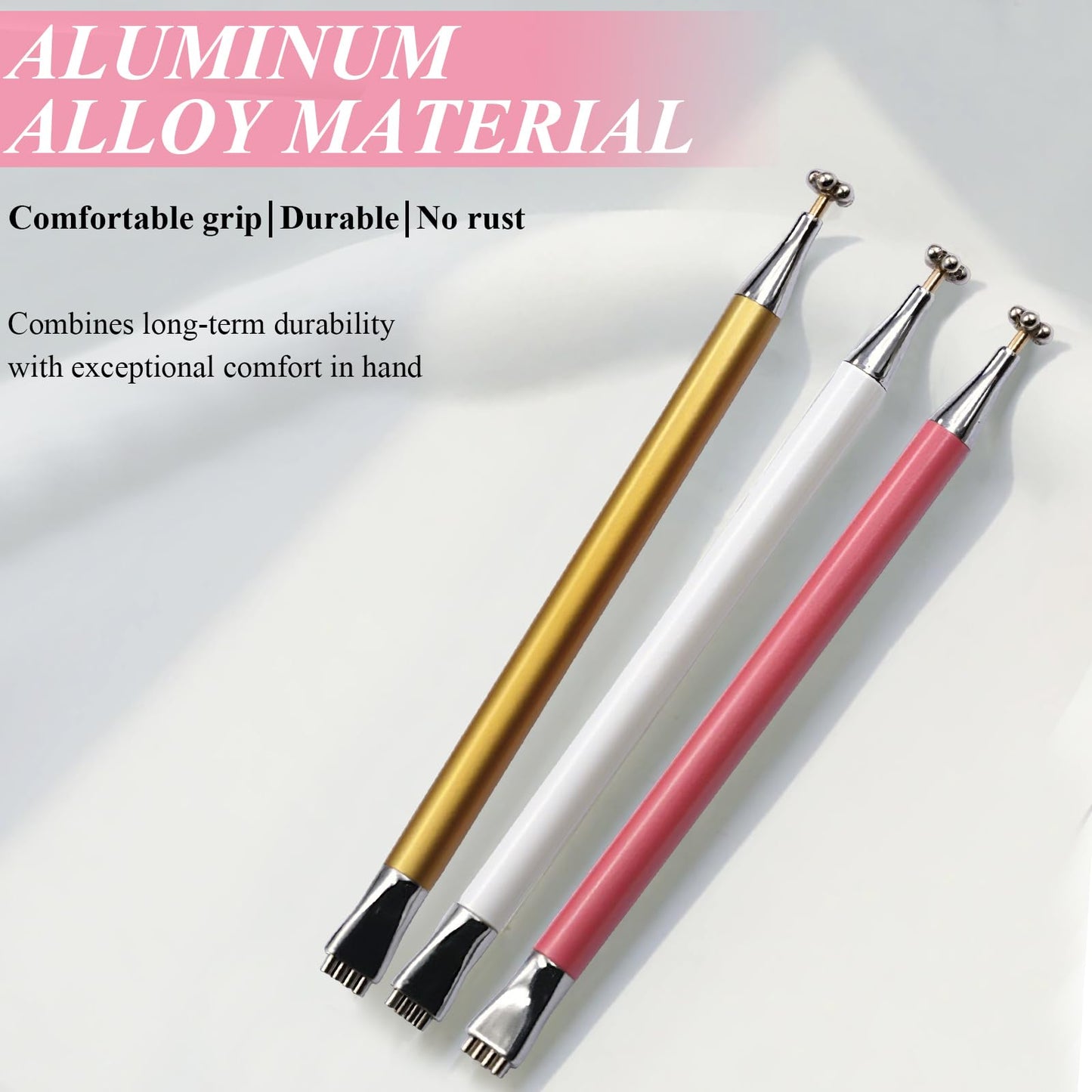 Plman 3 in 1 Heart Magnet for Cat Eye Gel Polish, Double-Head Flower Design Nail Magnetic Pen, Multifunctional Cat Eye Magnet for Nail, Cat Eye Nail Magnet with Nail Magnet Guides (Heart Set-Pink)