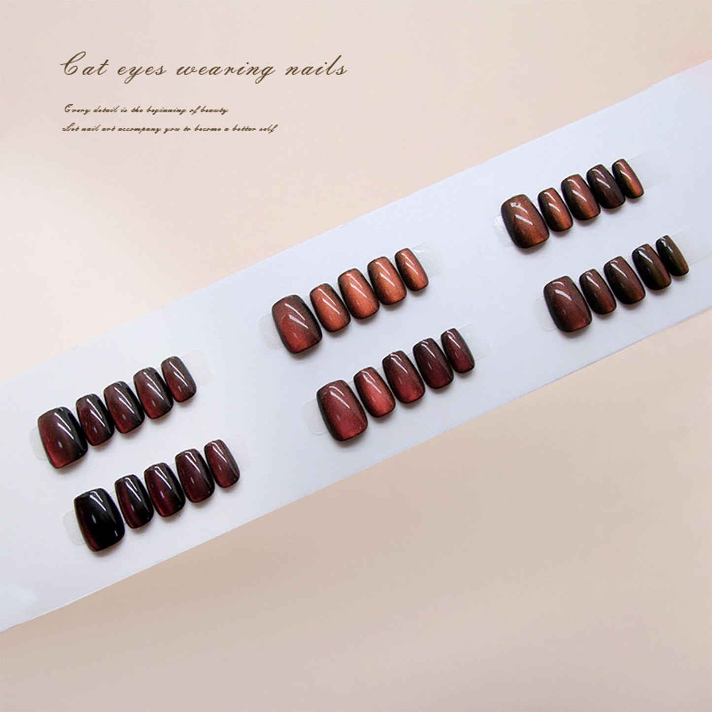 Short Square Cat Eye Press on Nails Sparkly Acrylic Fake Nails Glossy Purple Red Cat Eye False Nails Shine Cat Eye Stick on Nails Cat Eye Gel Glue on Nails for Coquette Women Girls 24Pcs