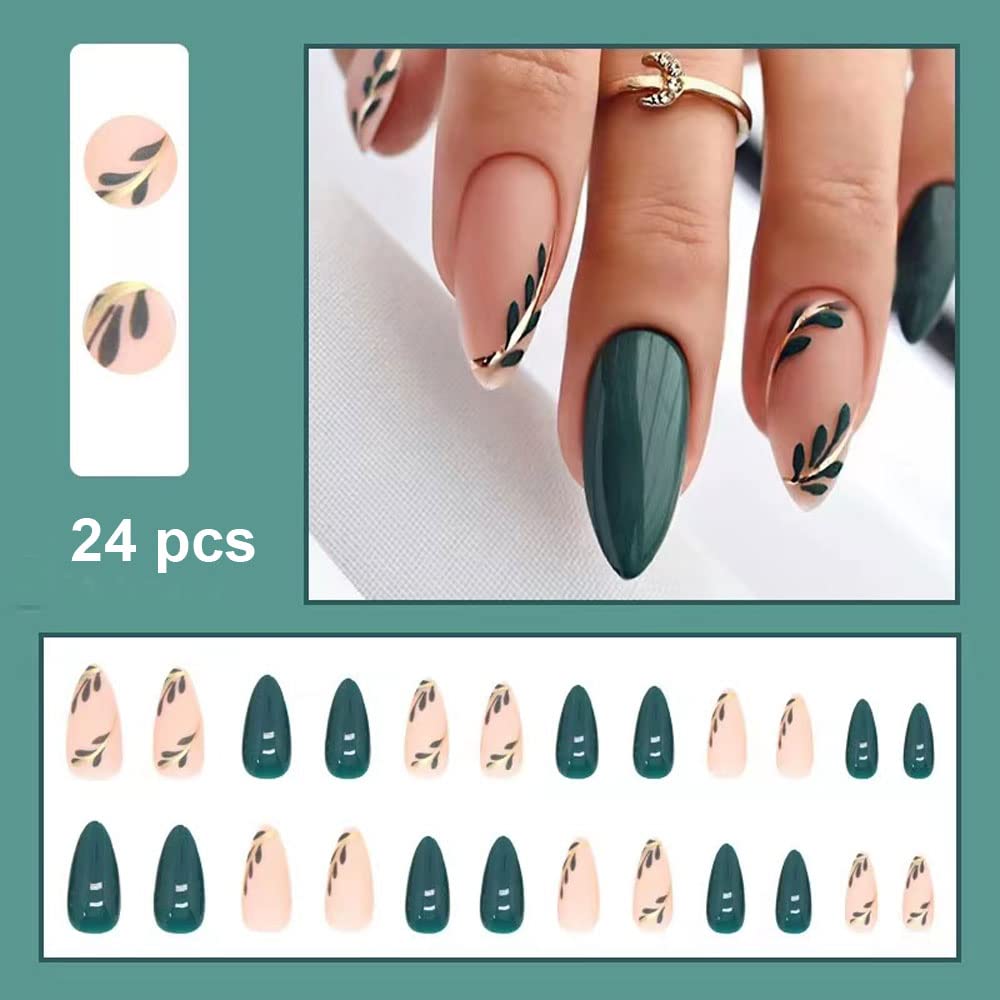 Magrace Press on Nails Medium Almond Fake Nails French Tips False Nails with Designs 24 pcs Stick on Nails for DIY
