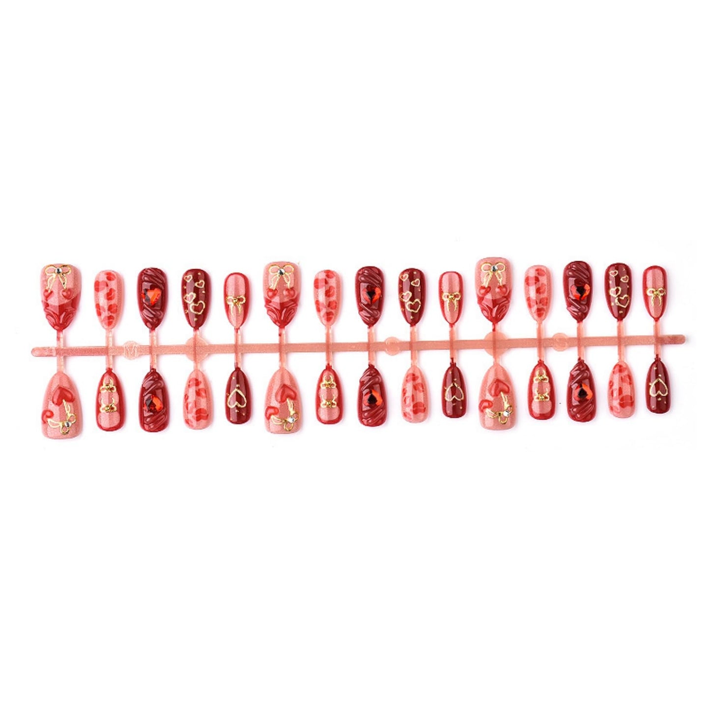 Medium Almond Press on Nails for Women,Red Lips & Hearts,Fake Nails Artificial Stick on Nails