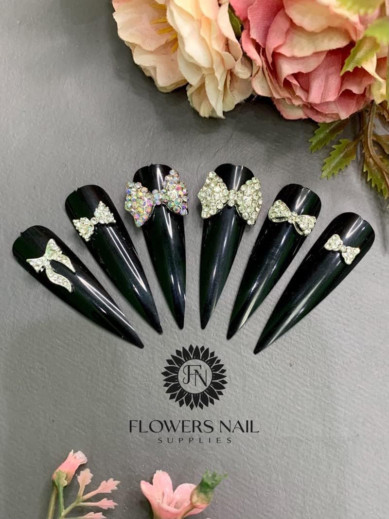 42 Pieces 3D Nail Bows Charms Rhinestones 3D Nail Charms Nail Bow Charms Alloy Pearl Bowknot Nail Accessory for Women Girls Nail Salon DIY Nail Decorations