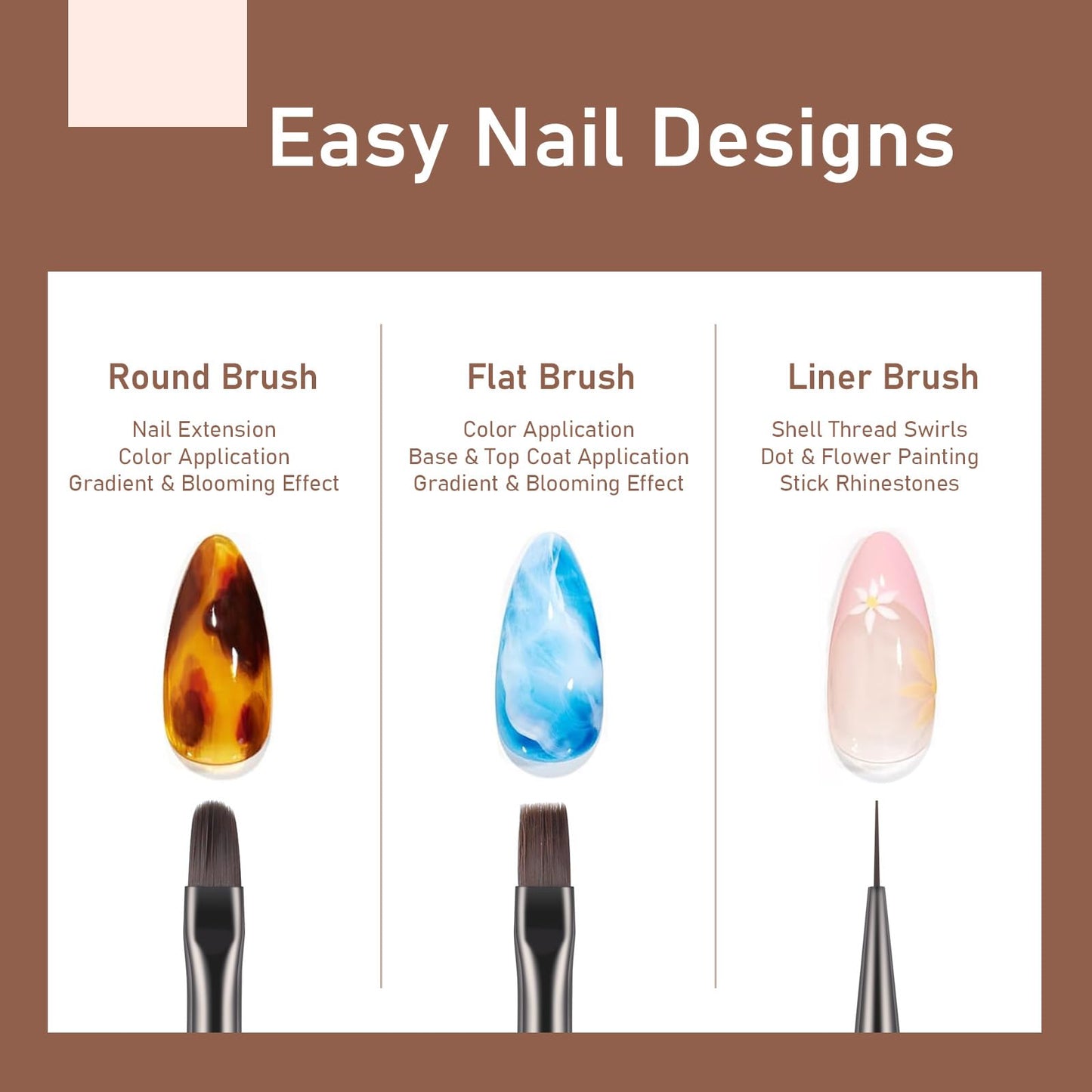RIYUEXING Nail Art Bushes Set - Professional 5Pcs Double-Ended Nail Brush for Art, Long Lines, Ombre & 3D Design Nail Brush Pen for Gel Polish Manicure DIY Home Salon