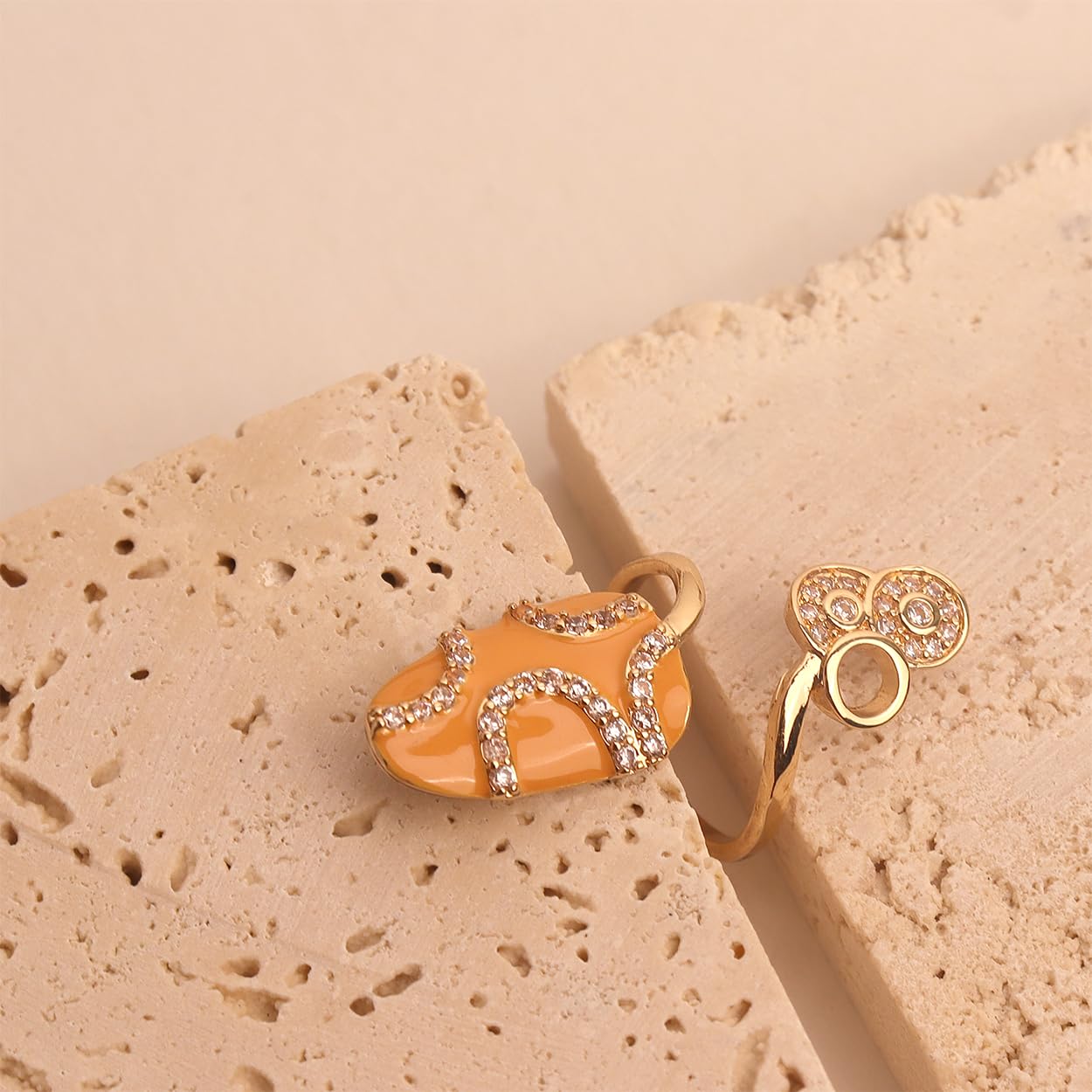 Jean Beau Orange Finger Nail Ring for Women Teen Art Round Rhinestones CZ Finger Cap Cover Tip Rings Gold Metal Nail Decoration Nail Protect Fashion Jewelry Gift