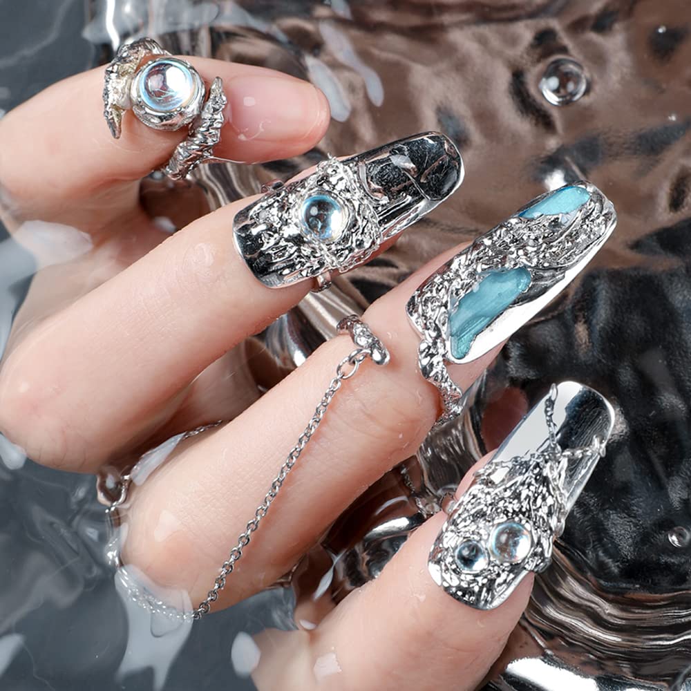 10Pcs Finger Tip Nail Rings for Women, Adjustable Opening Nail Art Charms Accessories, Finger Tip Ring Claw Rings Nail, Irregular Fingertip Nail Armor Ring Punk Jewelry Set (Green)