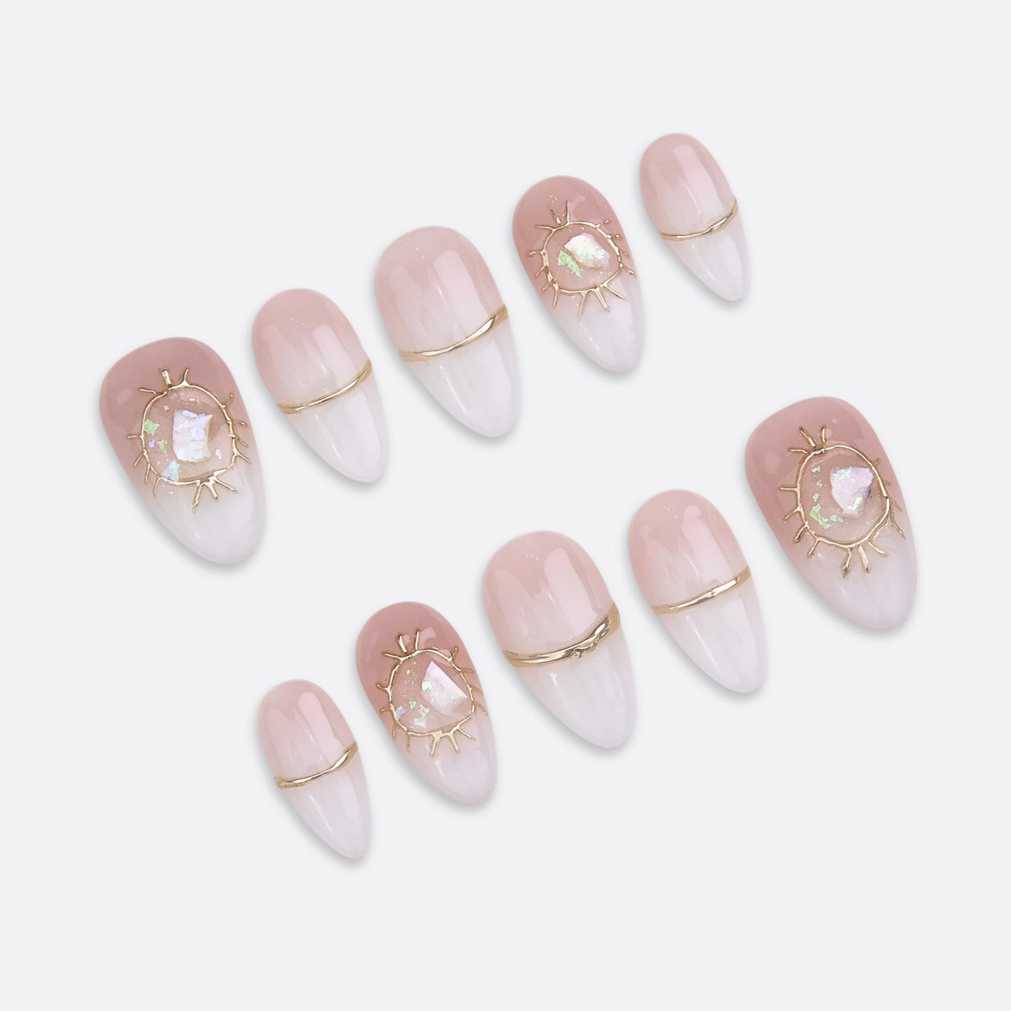 SIYOU Beauty | Aurora Blush Ombre | Pink and White Ombre Short Almond Press On Nails for Women (Large) - Reusable, Salon-Quality Fake Nails (10pc)