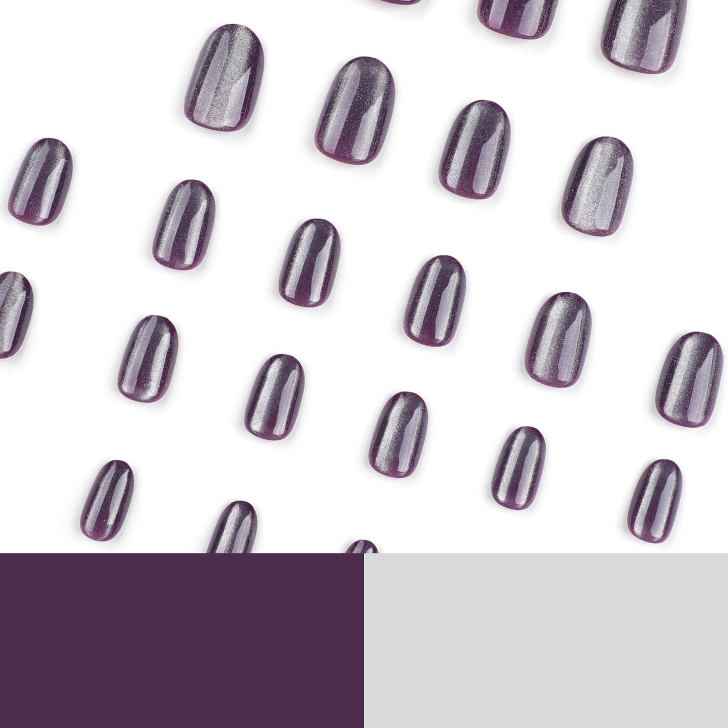 24Pcs Short Press On Nails Almond Purple Glitter Fake Nails Press Ons With Glitter Design False Nails Glossy Full Cover Stick On Nails Reusable Artificial Glue On Nails For Women Nail Supplies