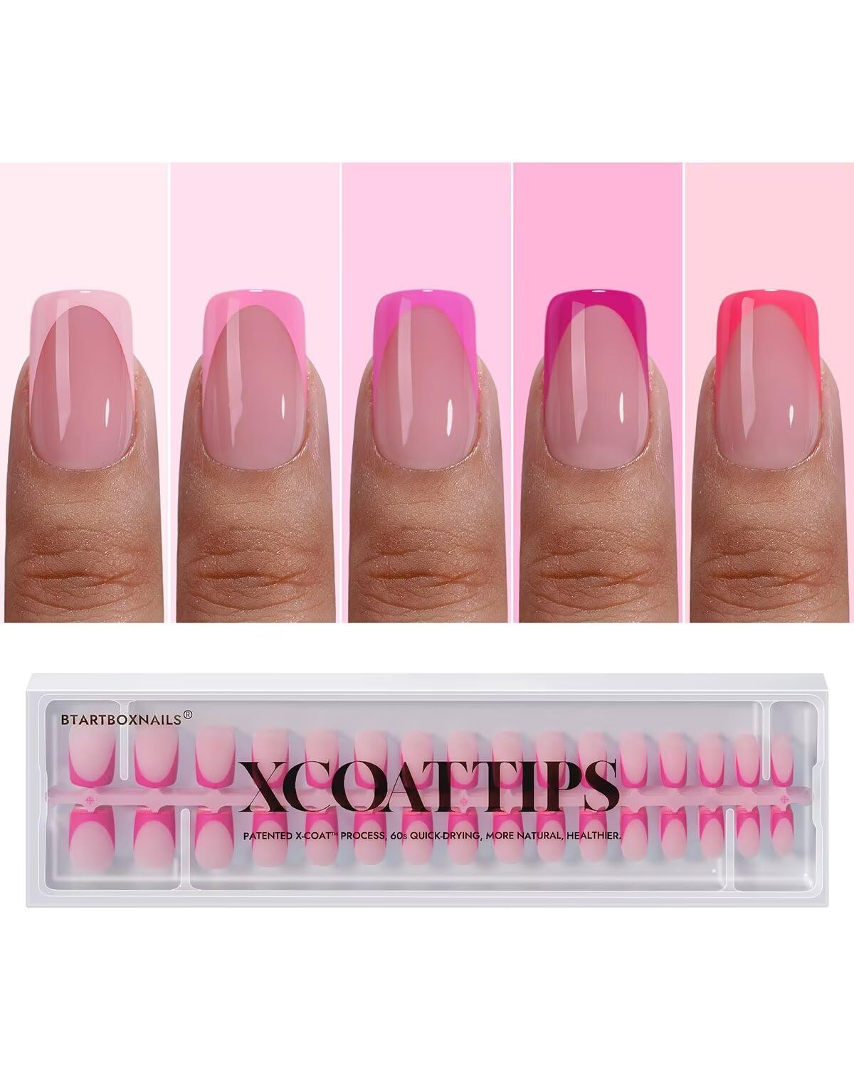 BTArtboxnails French Tip Press On Nails - Pink Short Square Press On Nails, Soft Gel Nail Tips, 160Pcs Soak Off Acrylic Fake Nail Extension in 16 Sizes