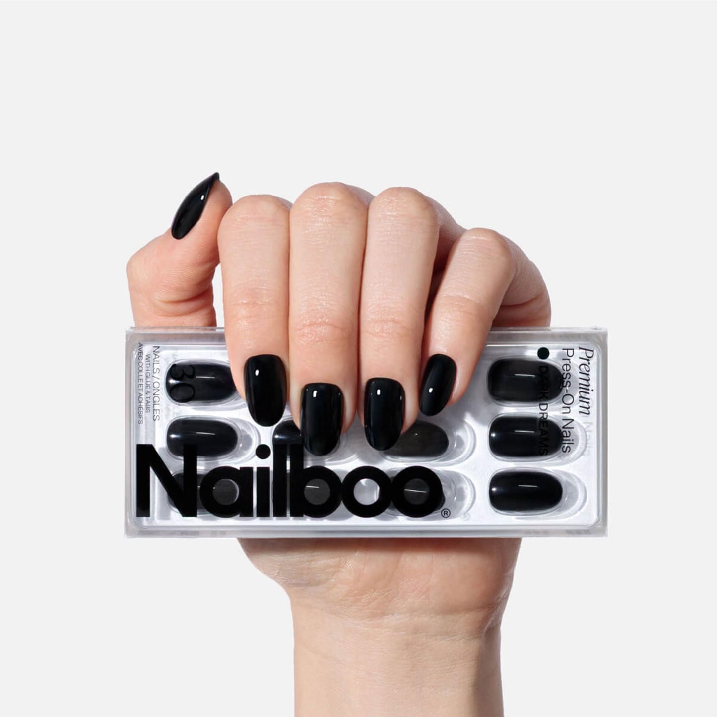 Nailboo Press On Nails, Salon-Quality Reusable Fake Nails for Fast DIY Manicure with Strong Hold Nail Glue for Press Ons, Nail File, & Alcohol Prep Pads, Dark Dreams, Round