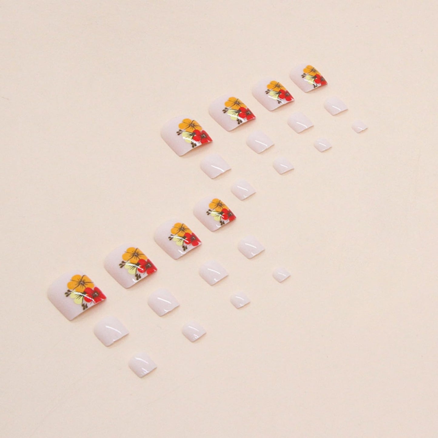 Flower Press on Toenails Short Square Fake Toe Nails Summer False Toenails Glossy Full Cover Acrylic Glue on Toenails Cute Toe Nails Artificial Stick on Toenails for Women Manicure 24 Pcs