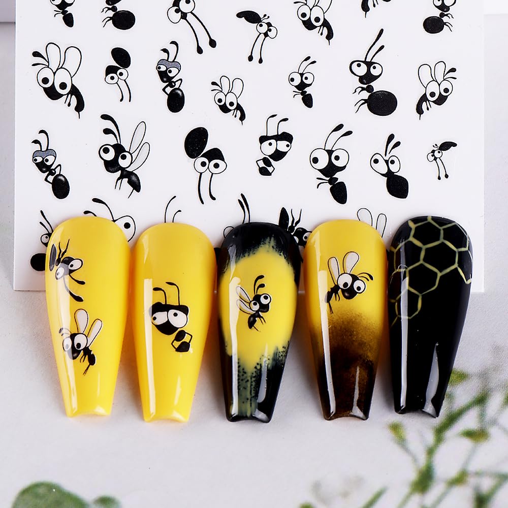 6Pcs Nail Art Stickers,Small Expressions Nail Stickers Self-Adhesive Cute Cartoon Emoticons Nail Decals Nail Supplies Ant Deisgns for Women Nails Decoration