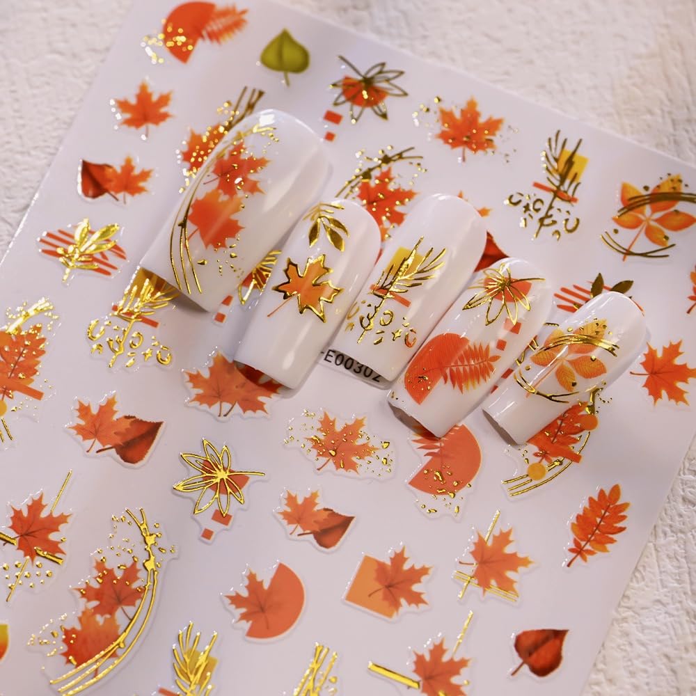 Fall Nail Stickers 3D Self Adhesive Maple Nail Art Stickers Pumpkin Nail Decals with Maple Leaf Fox Design Autumn Thanksgiving Day Nail Supplies for Women Girls Holiday Manicure DIY 6 Sheets