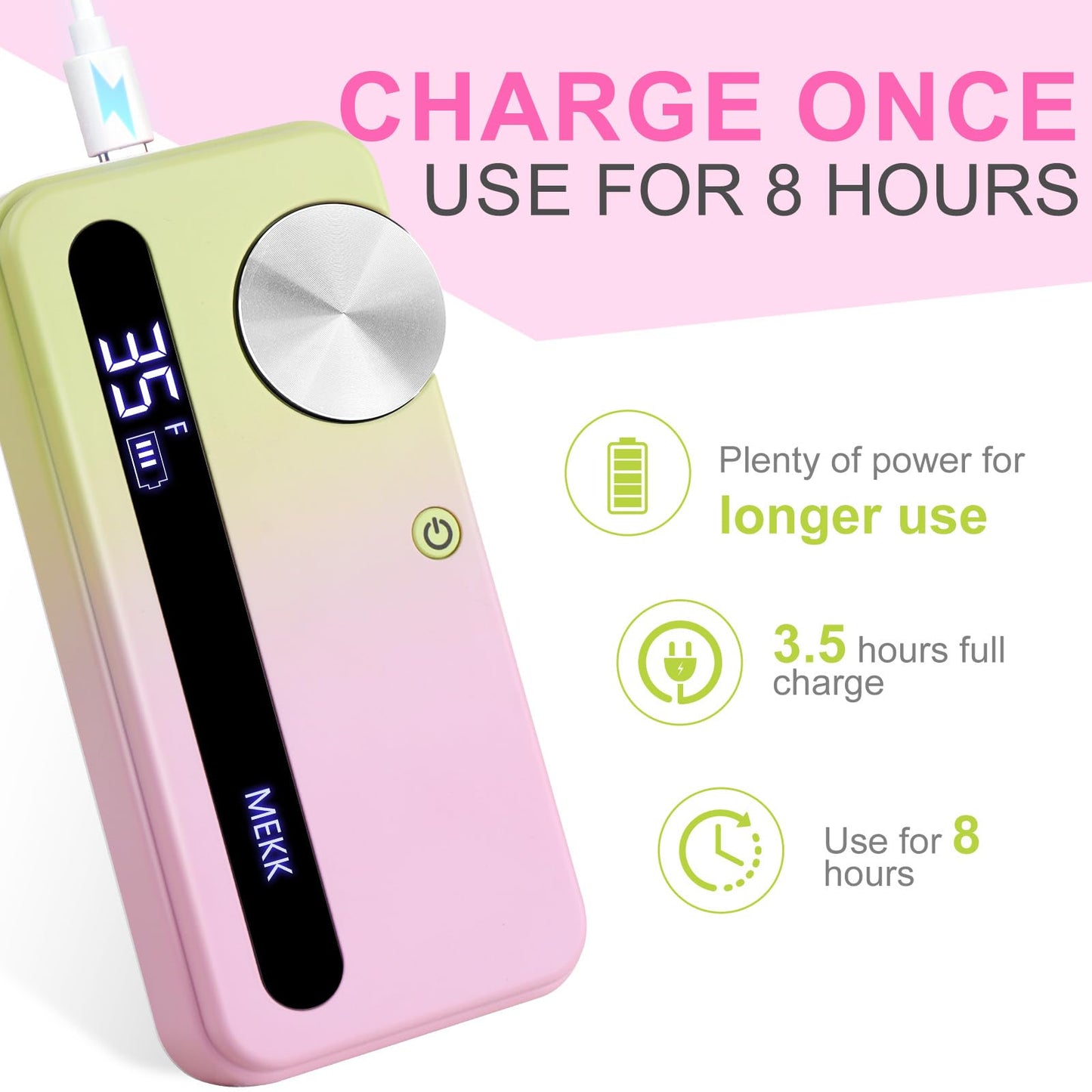 MEKK Nail Drill Kit,35000RPM Electric Nail Drill Professional Electric Nail File with 12PCS Bits,Anti-Shaking Cordless E Filer for Nails with LCD Display,Home & Salon (Pink-Green)